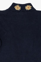 Vintage Navy Blue Cape Isle Knitters Santa In Sleigh Ugly Christmas Pullover (1990s)