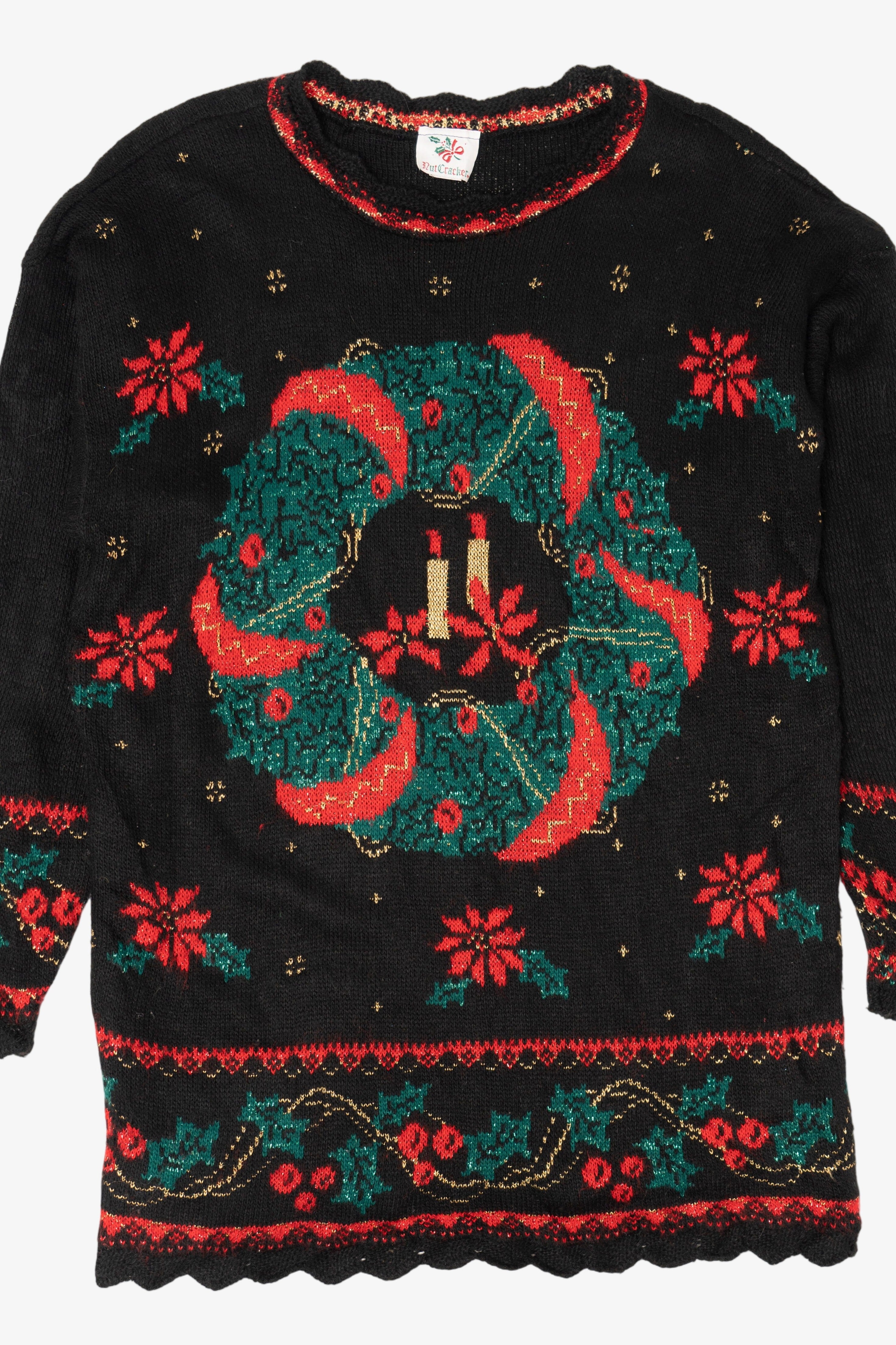 Vintage Black Nutcracker Wreaths Ugly Christmas Pullover (1980s)