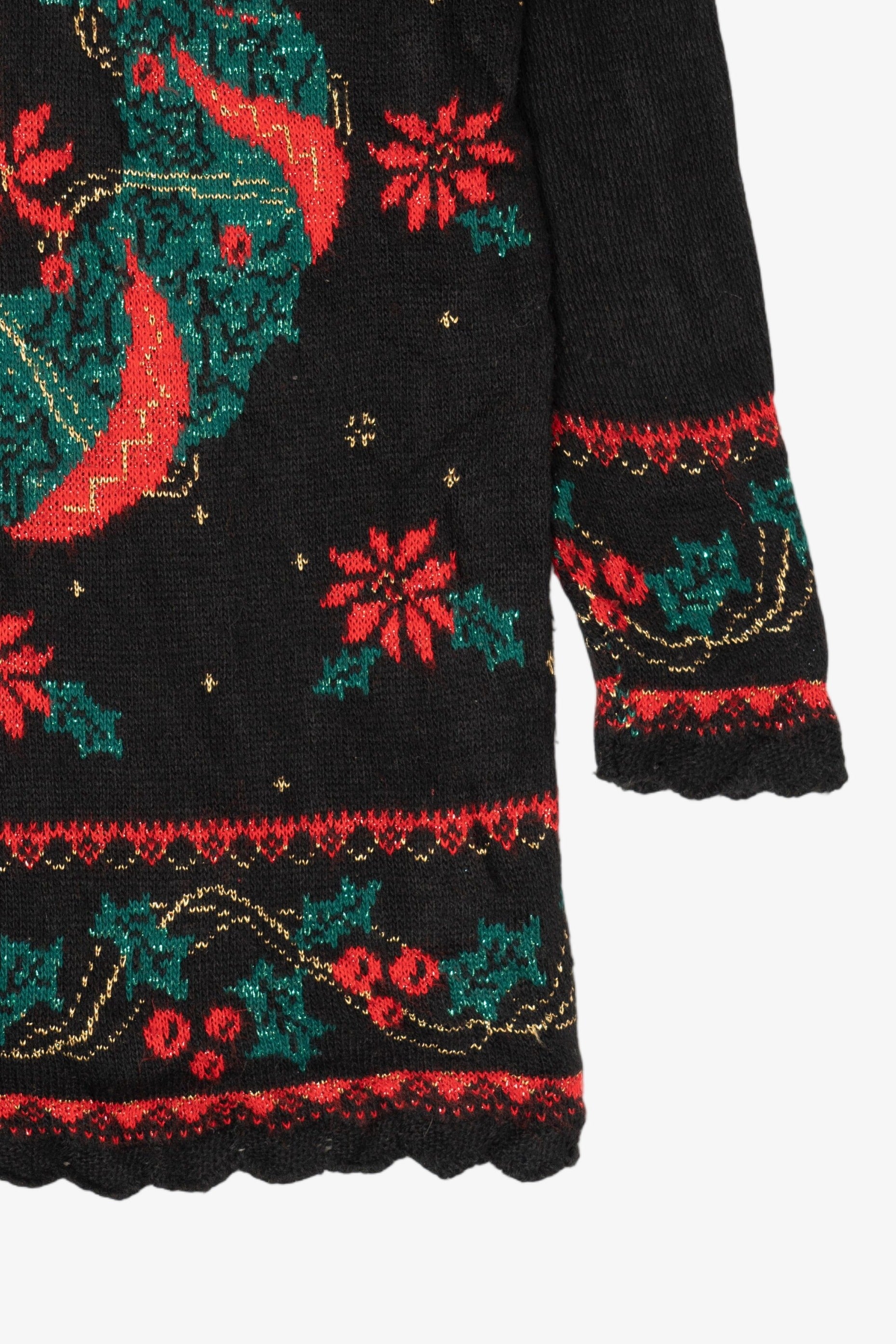 Vintage Black Nutcracker Wreaths Ugly Christmas Pullover (1980s)