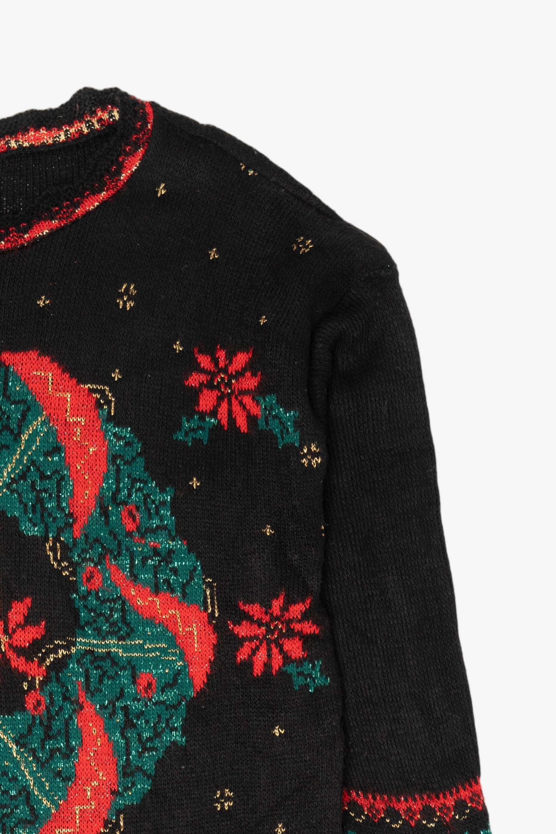 Vintage Black Nutcracker Wreaths Ugly Christmas Pullover (1980s)