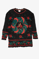 Vintage Black Nutcracker Wreaths Ugly Christmas Pullover (1980s)