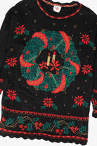 Vintage Black Nutcracker Wreaths Ugly Christmas Pullover (1980s)