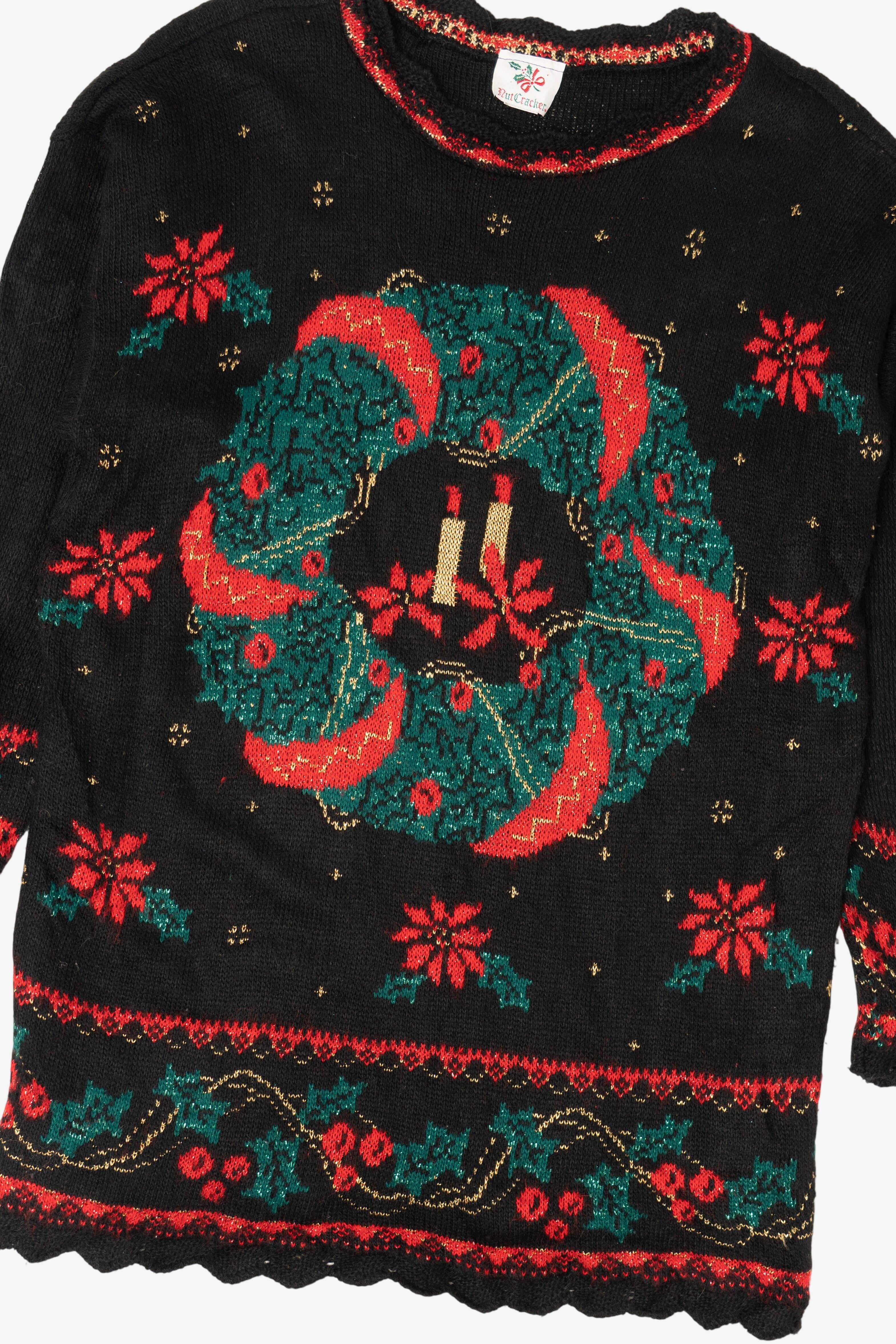 Vintage Black Nutcracker Wreaths Ugly Christmas Pullover (1980s)