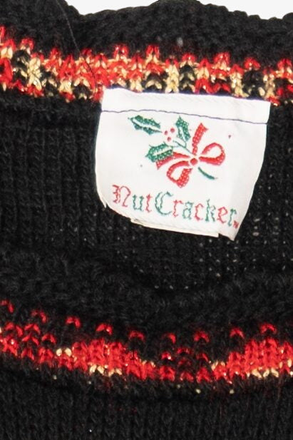 Vintage Black Nutcracker Wreaths Ugly Christmas Pullover (1980s)