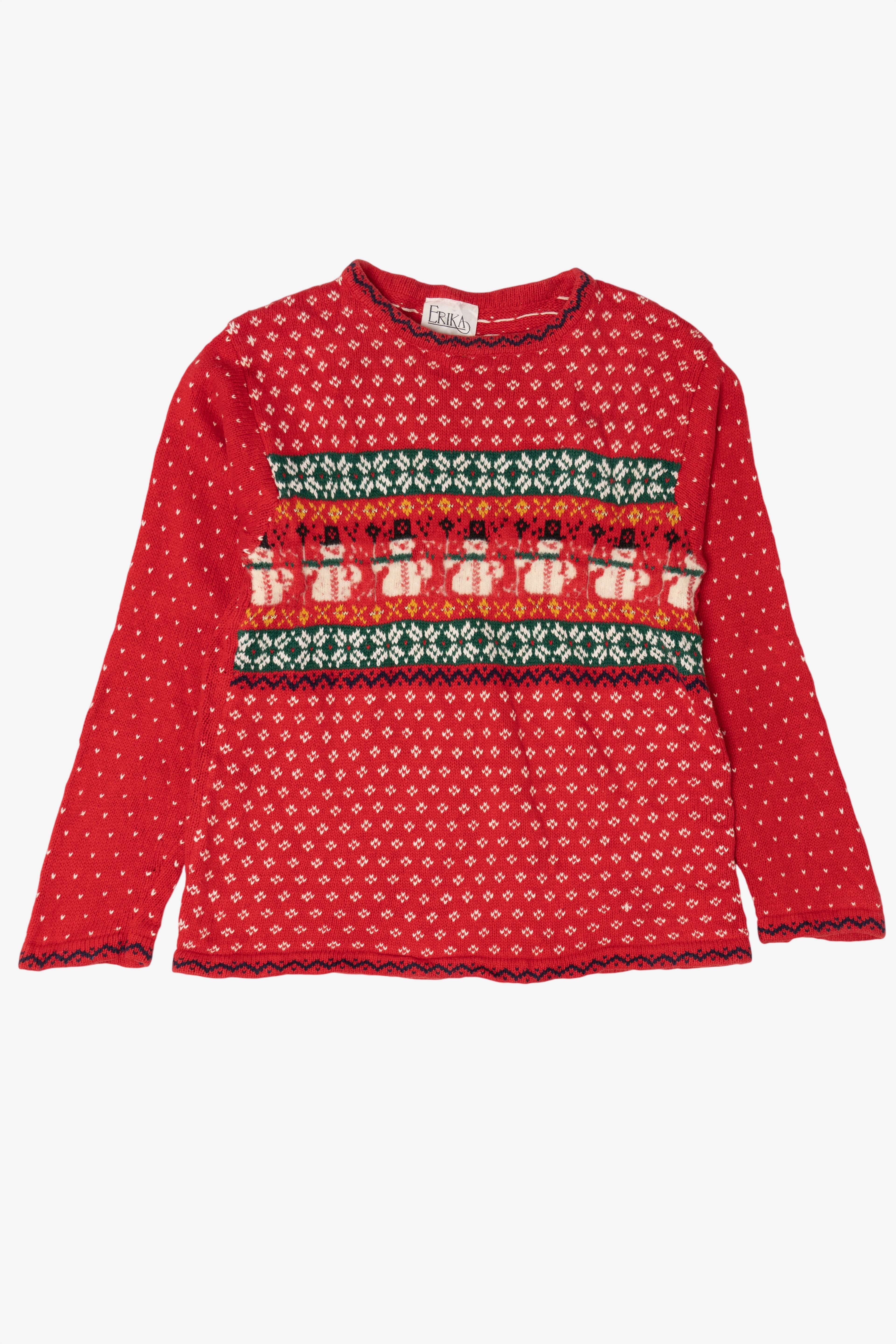 Vintage Red Erika Snowmen Ugly Christmas Pullover (1990s)