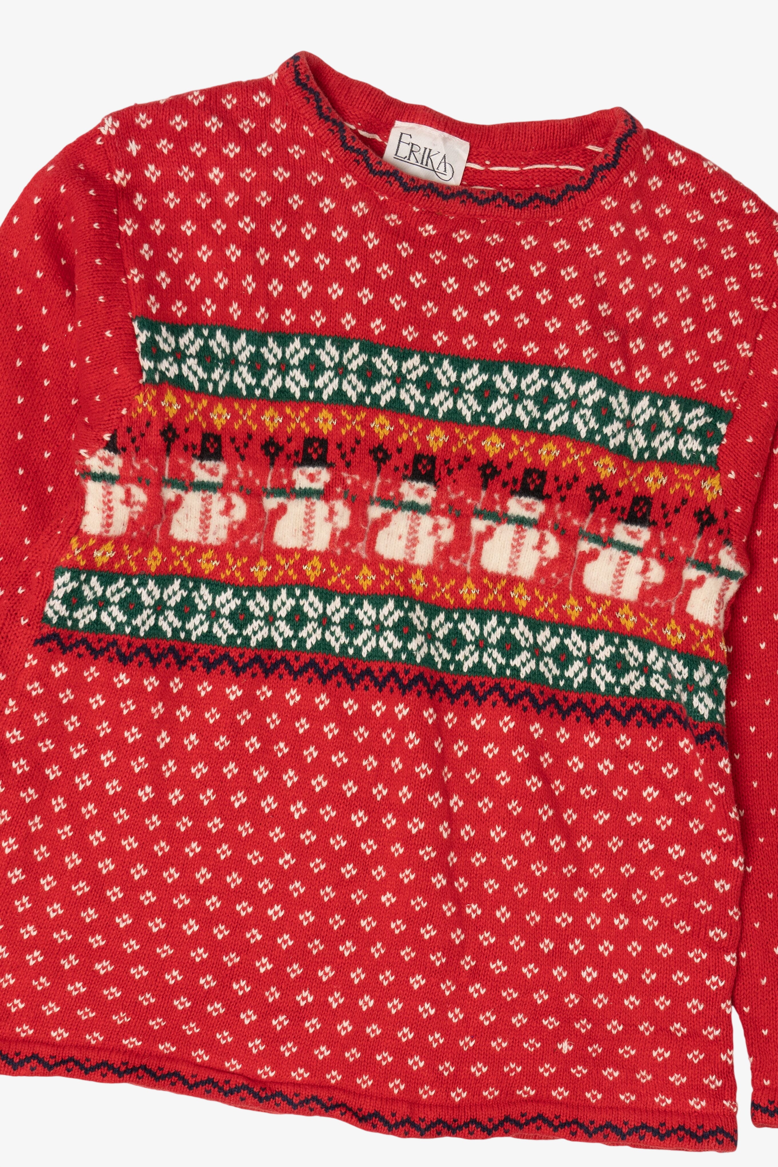 Vintage Red Erika Snowmen Ugly Christmas Pullover (1990s)