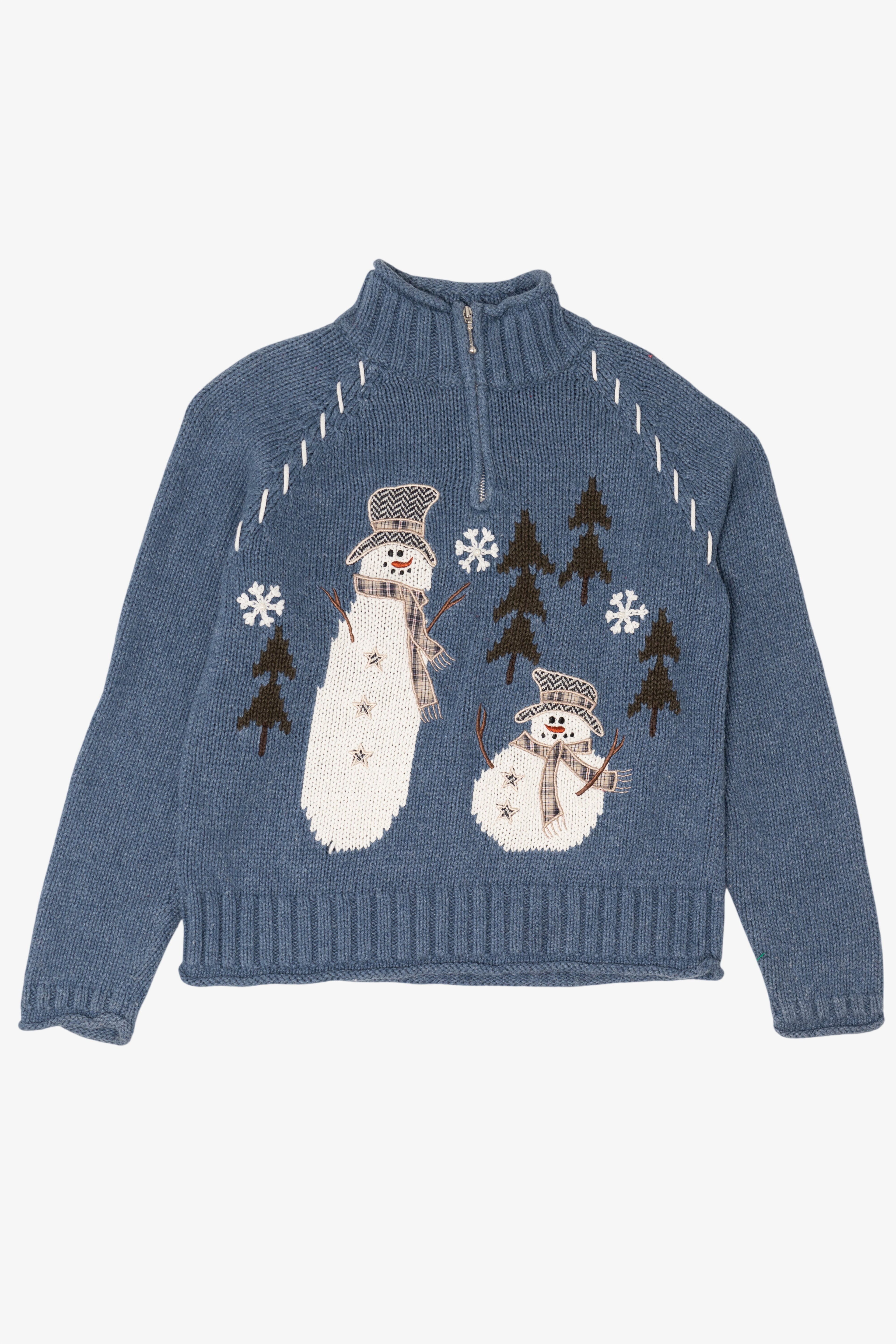 Vintage Blue Christopher & Banks Snowmen Ugly Christmas Pullover (2000s)