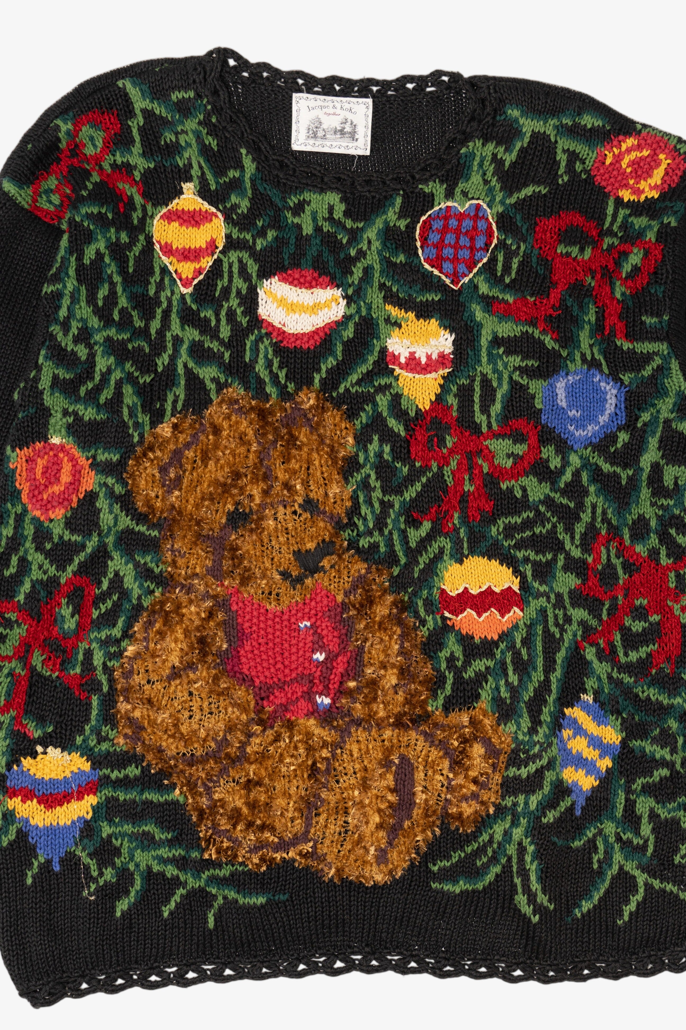 Vintage Black Jacque & Koko Teddy Bear Presents Ugly Christmas Pullover (1990s)