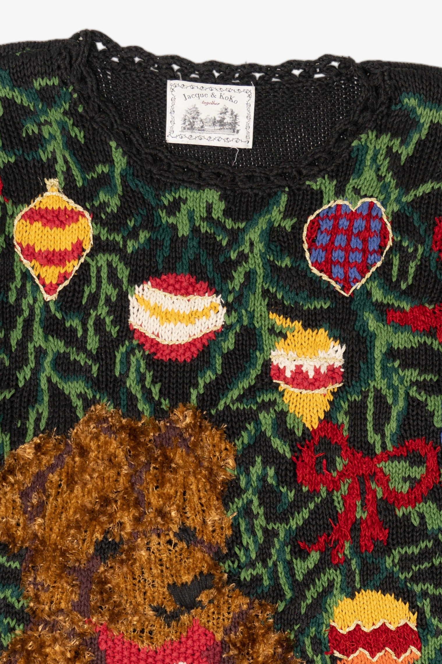 Vintage Black Jacque & Koko Teddy Bear Presents Ugly Christmas Pullover (1990s)