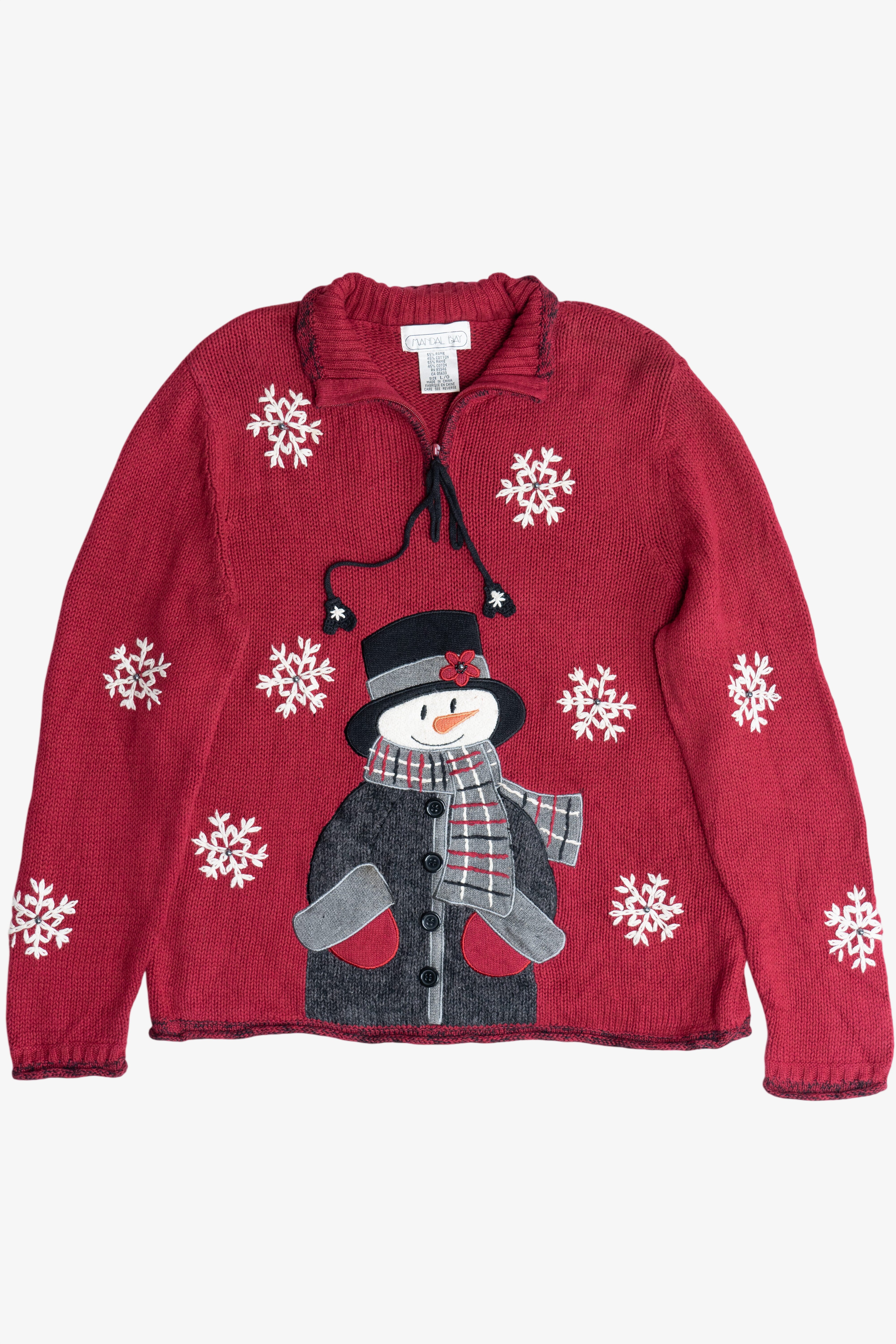 Vintage Snowman Quarter Zip Ugly Christmas Sweater (1990s)