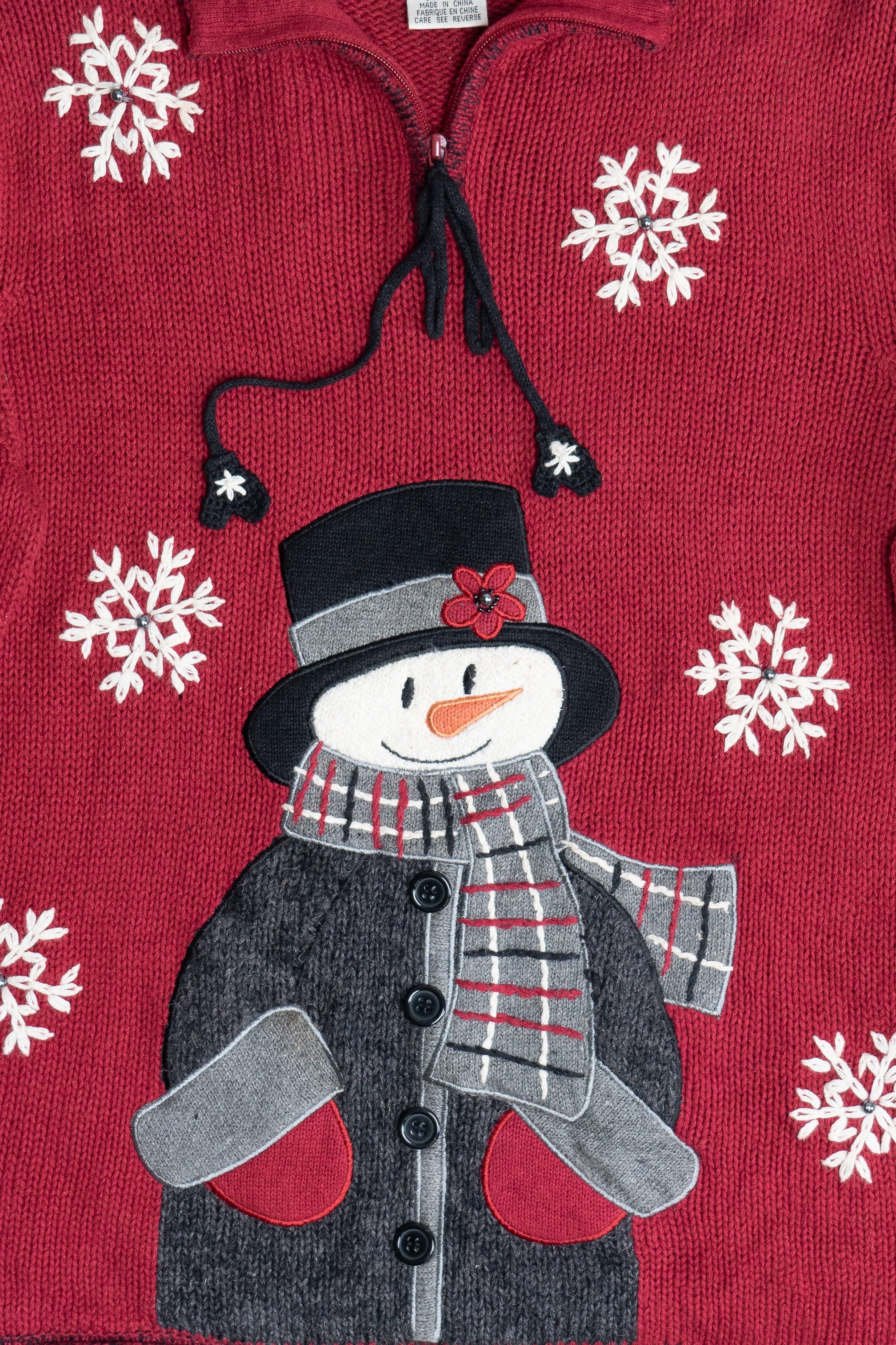 Vintage Snowman Quarter Zip Ugly Christmas Sweater (1990s)