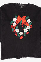 Vintage Black Gladys Bagley Wreath Ugly Christmas Pullover (1990s)