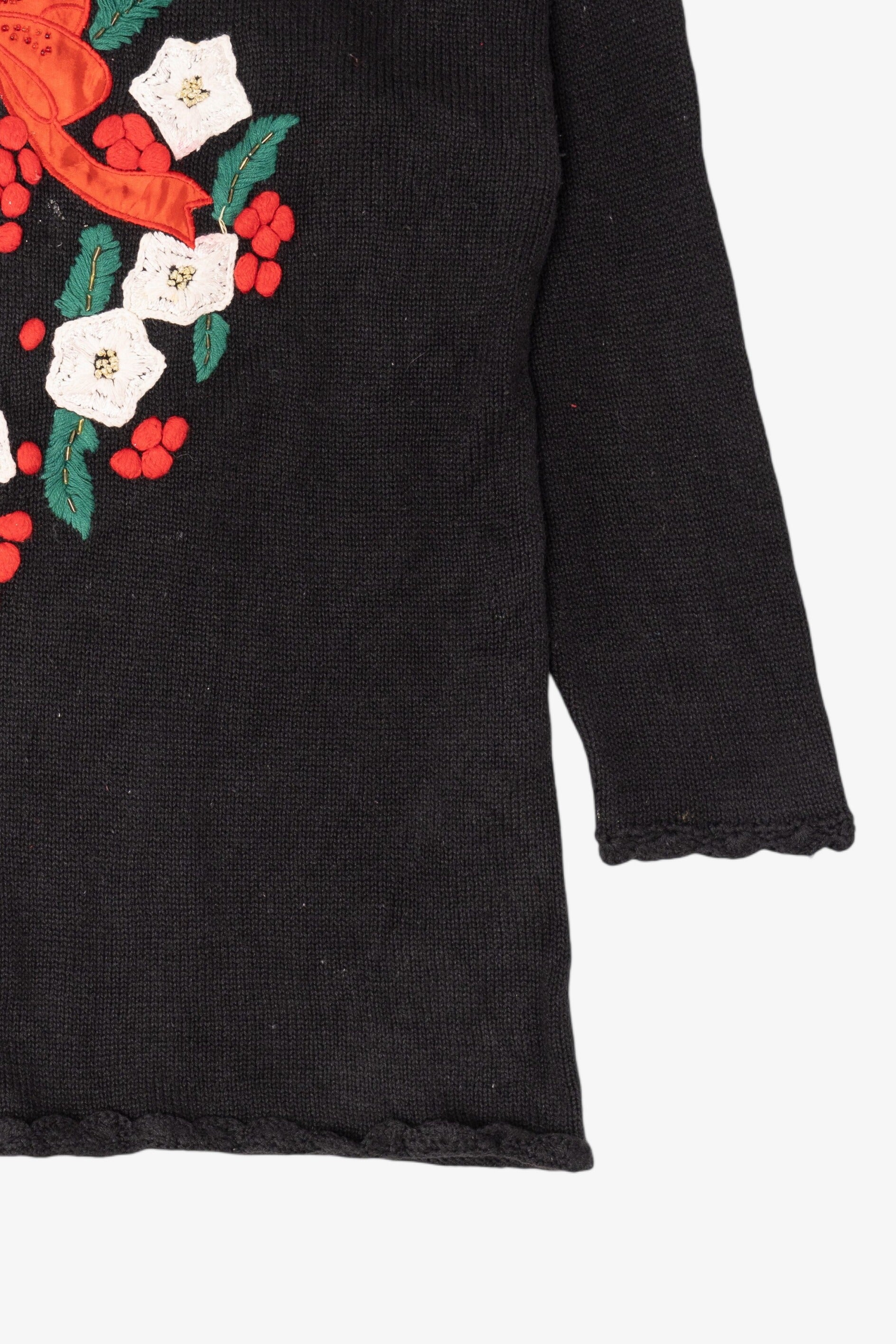 Vintage Black Gladys Bagley Wreath Ugly Christmas Pullover (1990s)