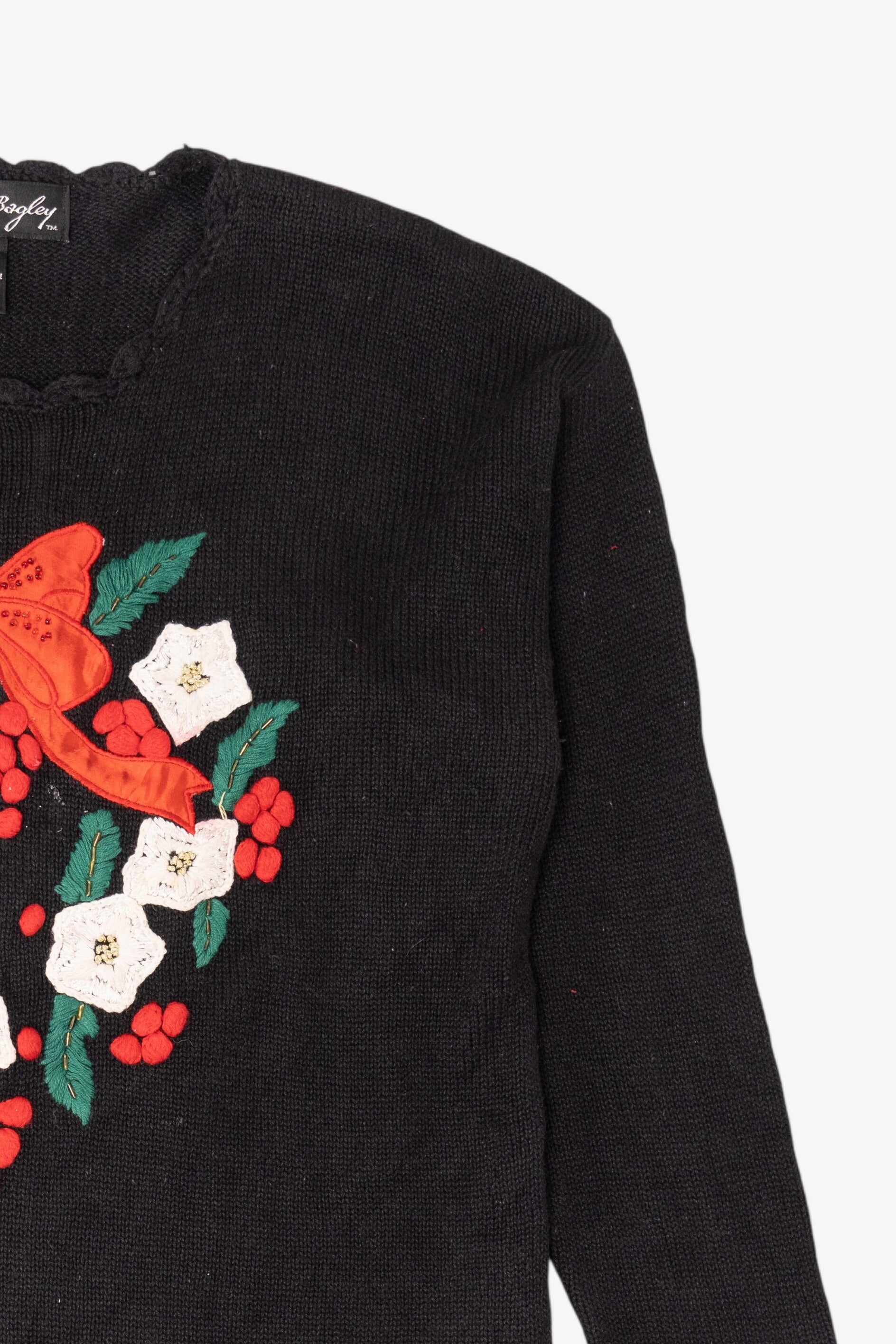 Vintage Black Gladys Bagley Wreath Ugly Christmas Pullover (1990s)