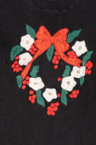 Vintage Black Gladys Bagley Wreath Ugly Christmas Pullover (1990s)