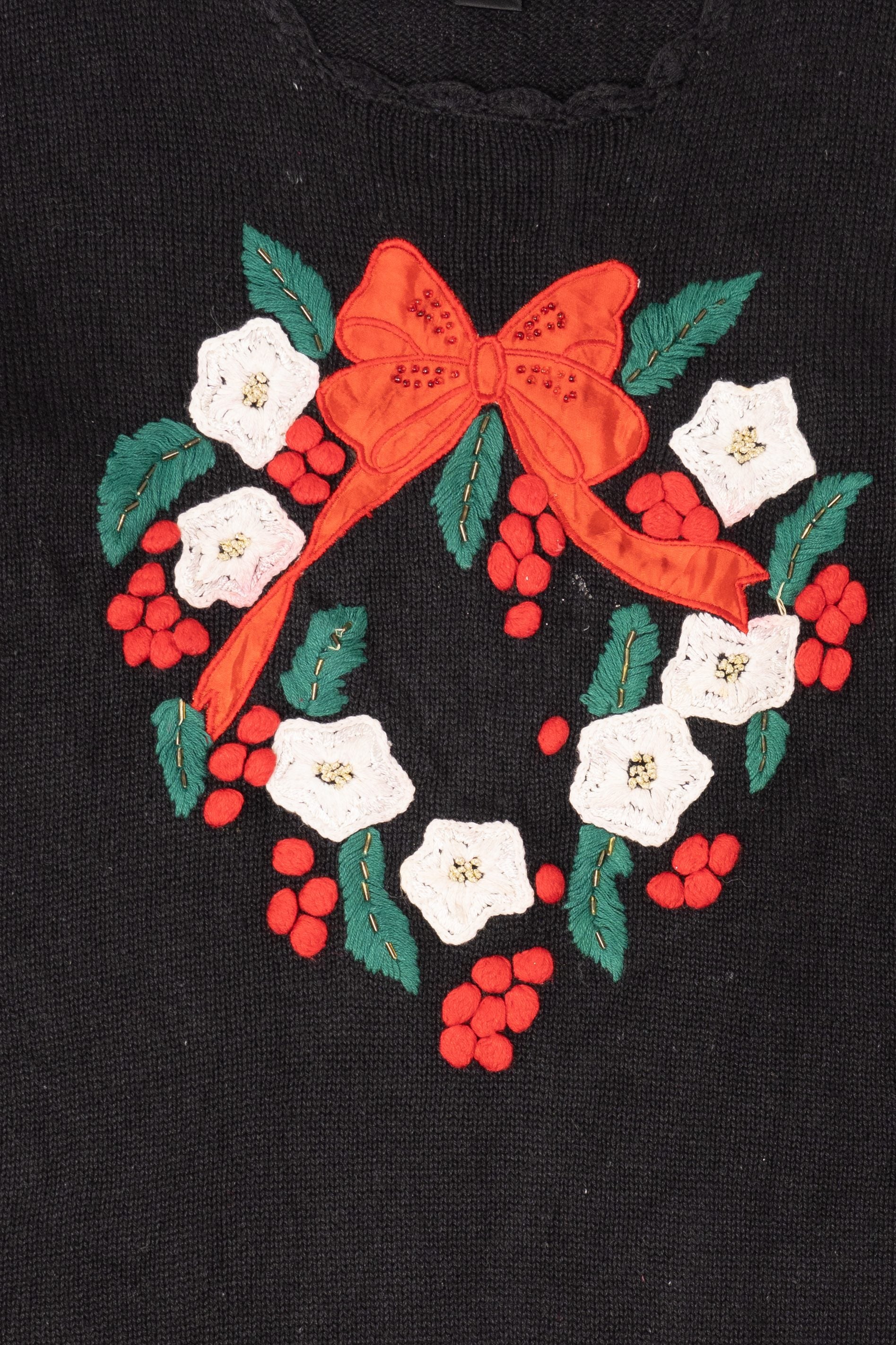 Vintage Black Gladys Bagley Wreath Ugly Christmas Pullover (1990s)