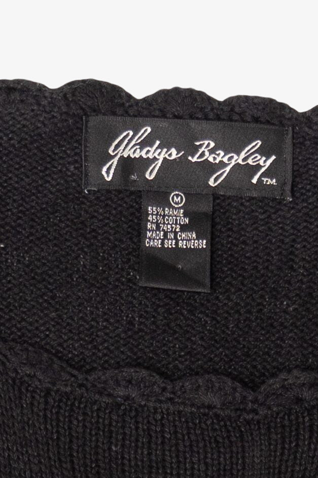 Vintage Black Gladys Bagley Wreath Ugly Christmas Pullover (1990s)