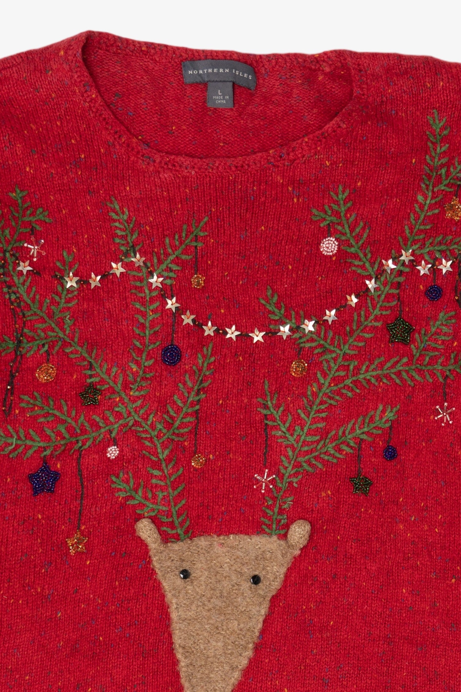Vintage Red Northern Isles Reindeer Ugly Christmas Pullover (2000s)