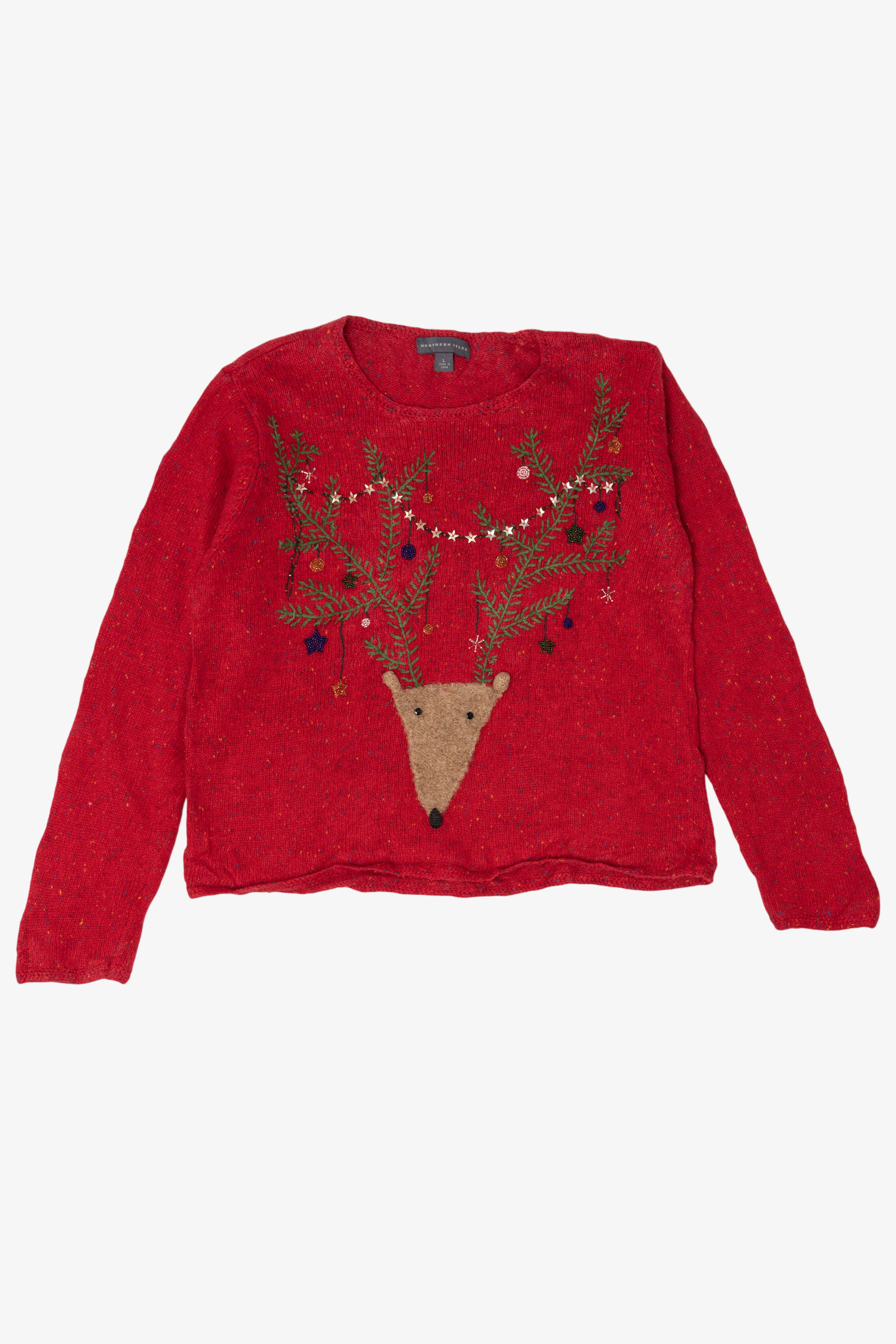 Vintage Red Northern Isles Reindeer Ugly Christmas Pullover (2000s)