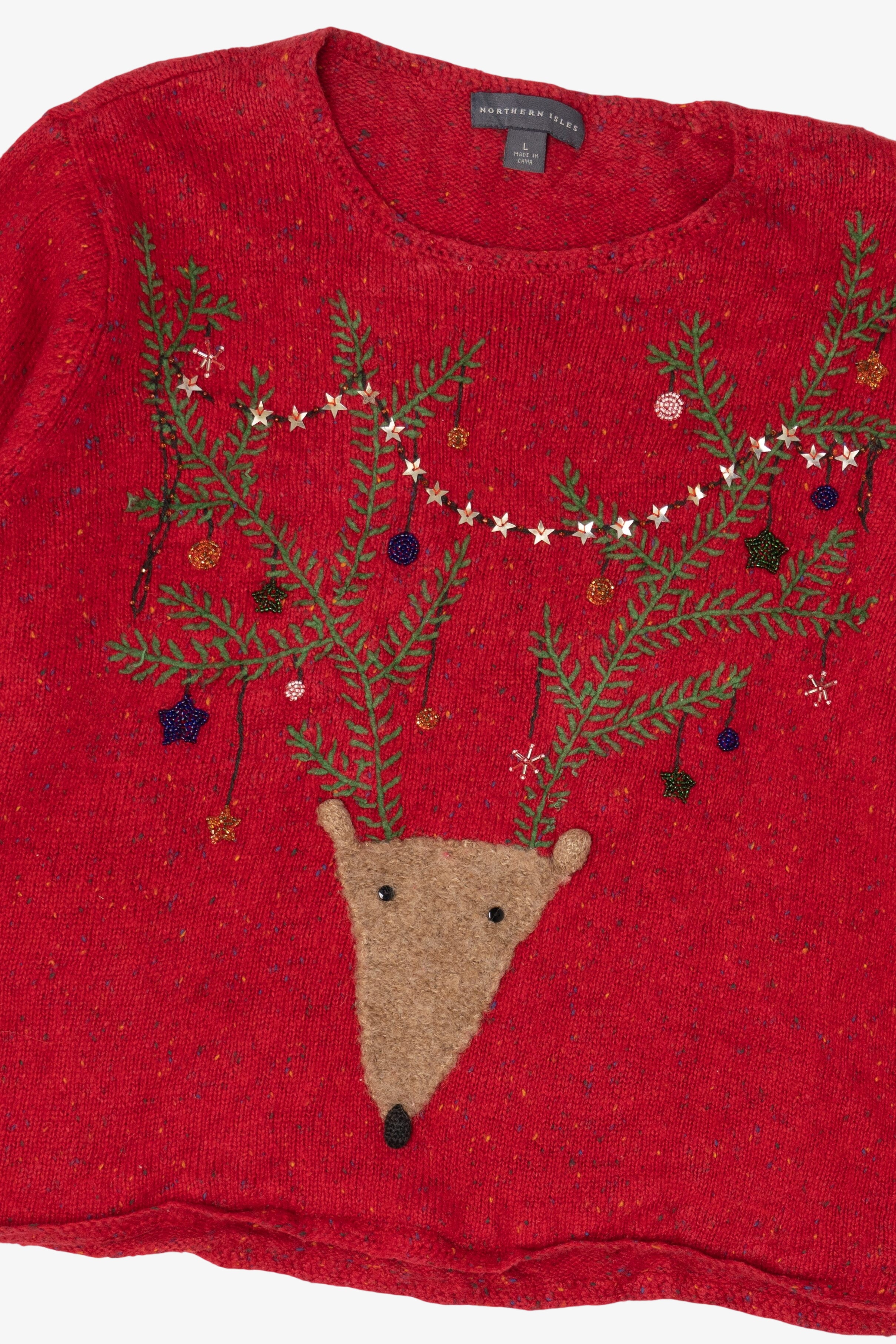 Vintage Red Northern Isles Reindeer Ugly Christmas Pullover (2000s)