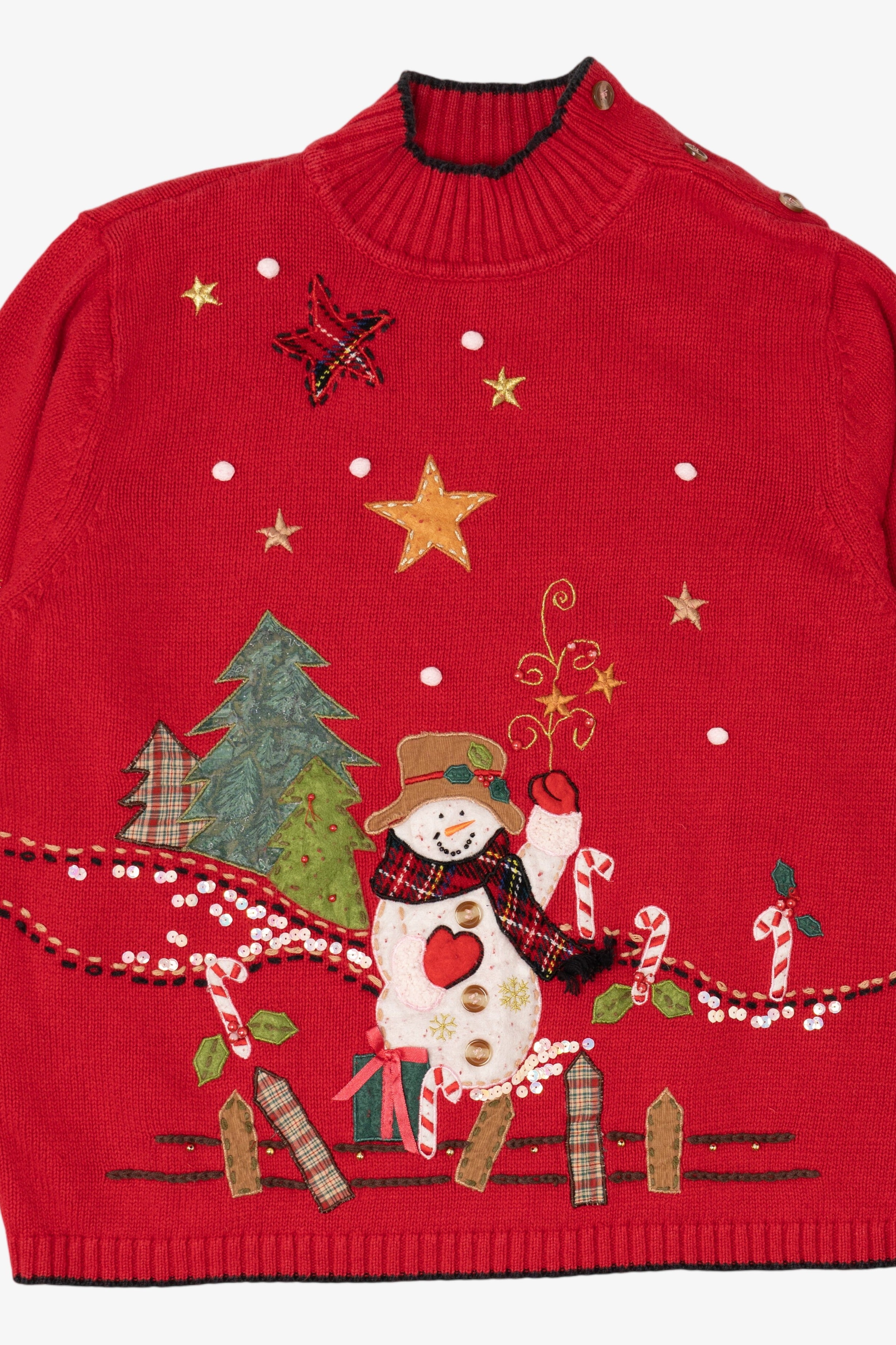 Vintage Red Kikit Snowmen Ugly Christmas Pullover (1990s)