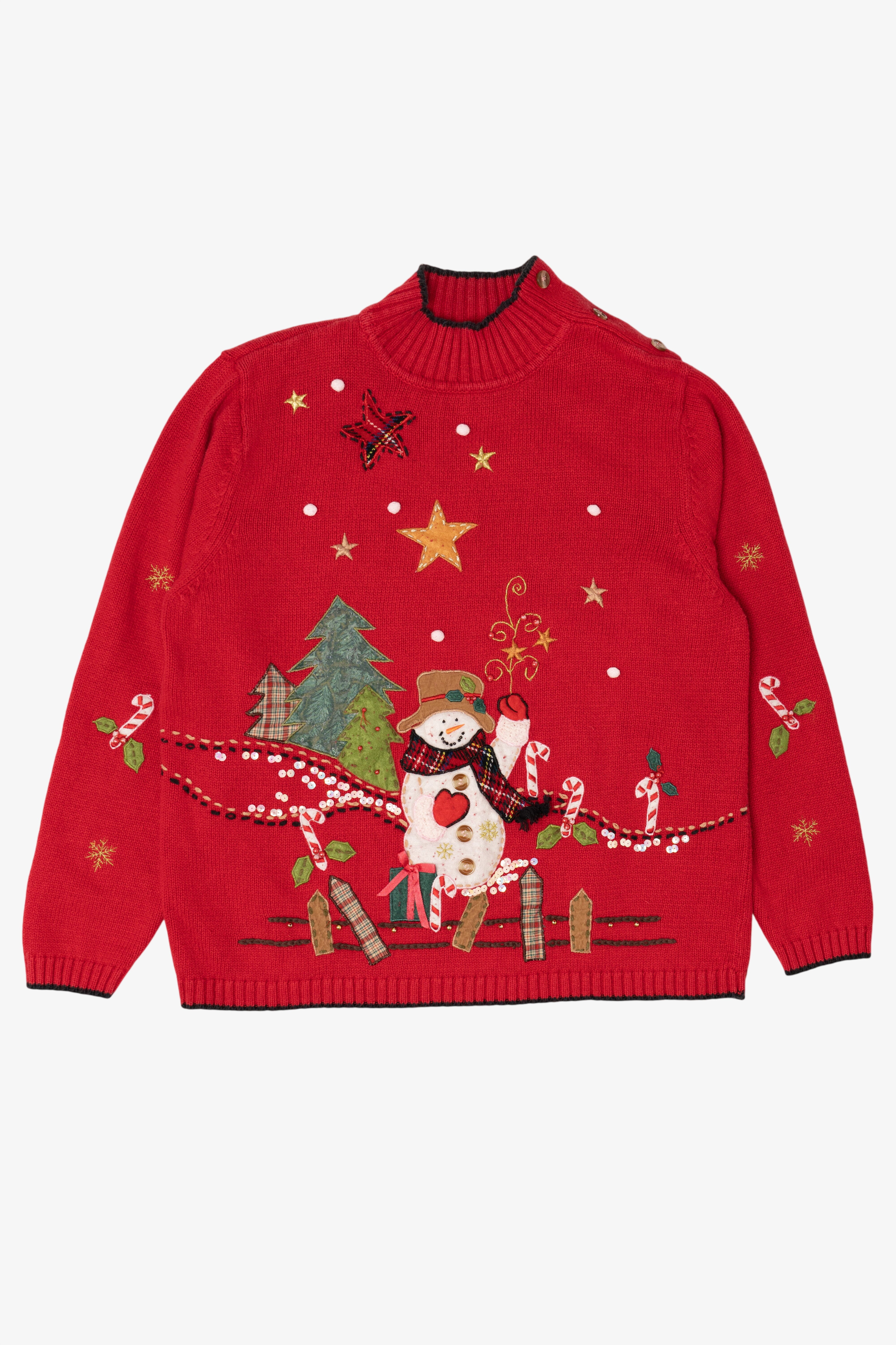 Vintage Red Kikit Snowmen Ugly Christmas Pullover (1990s)