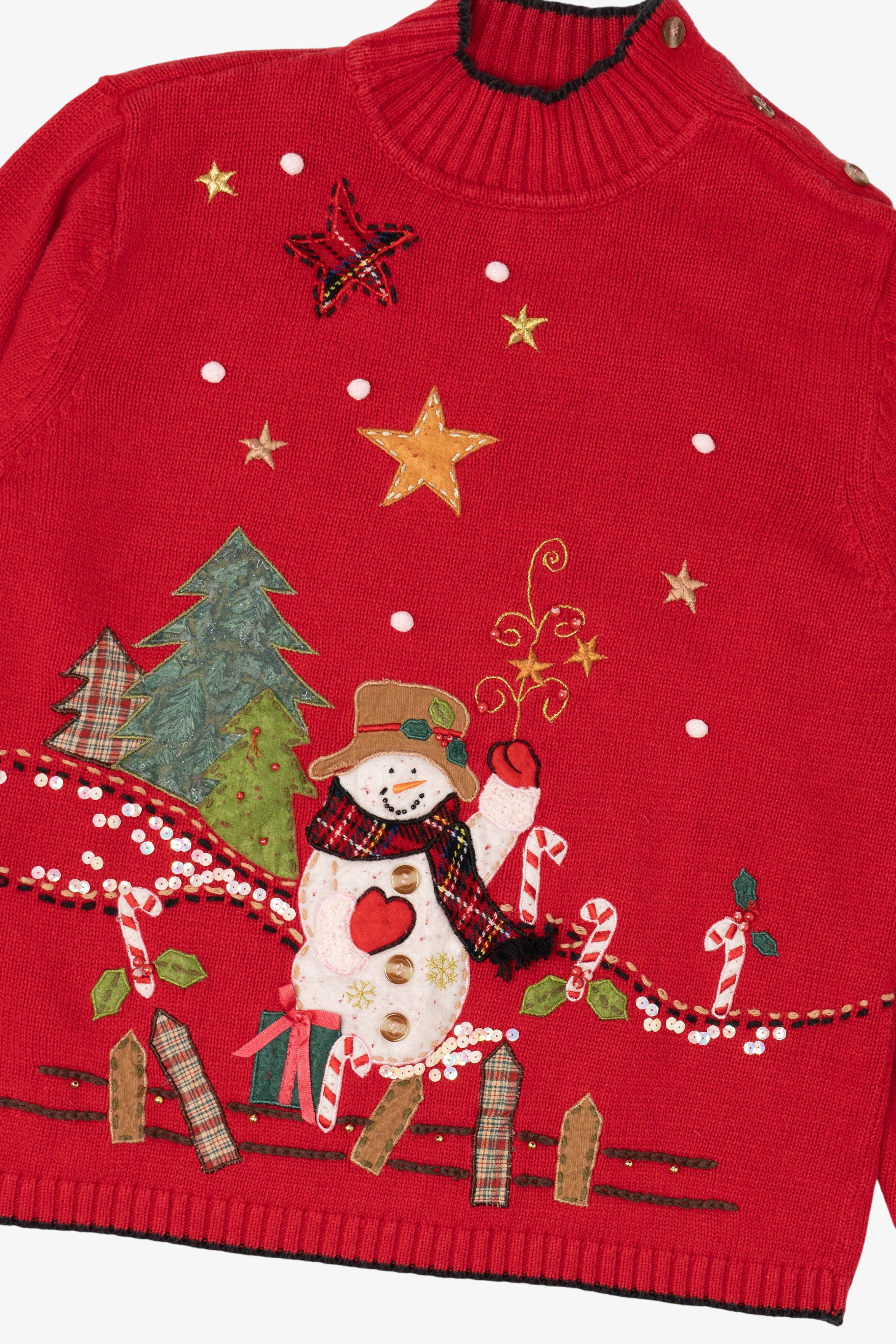 Vintage Red Kikit Snowmen Ugly Christmas Pullover (1990s)