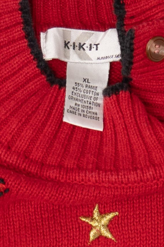 Vintage Red Kikit Snowmen Ugly Christmas Pullover (1990s)