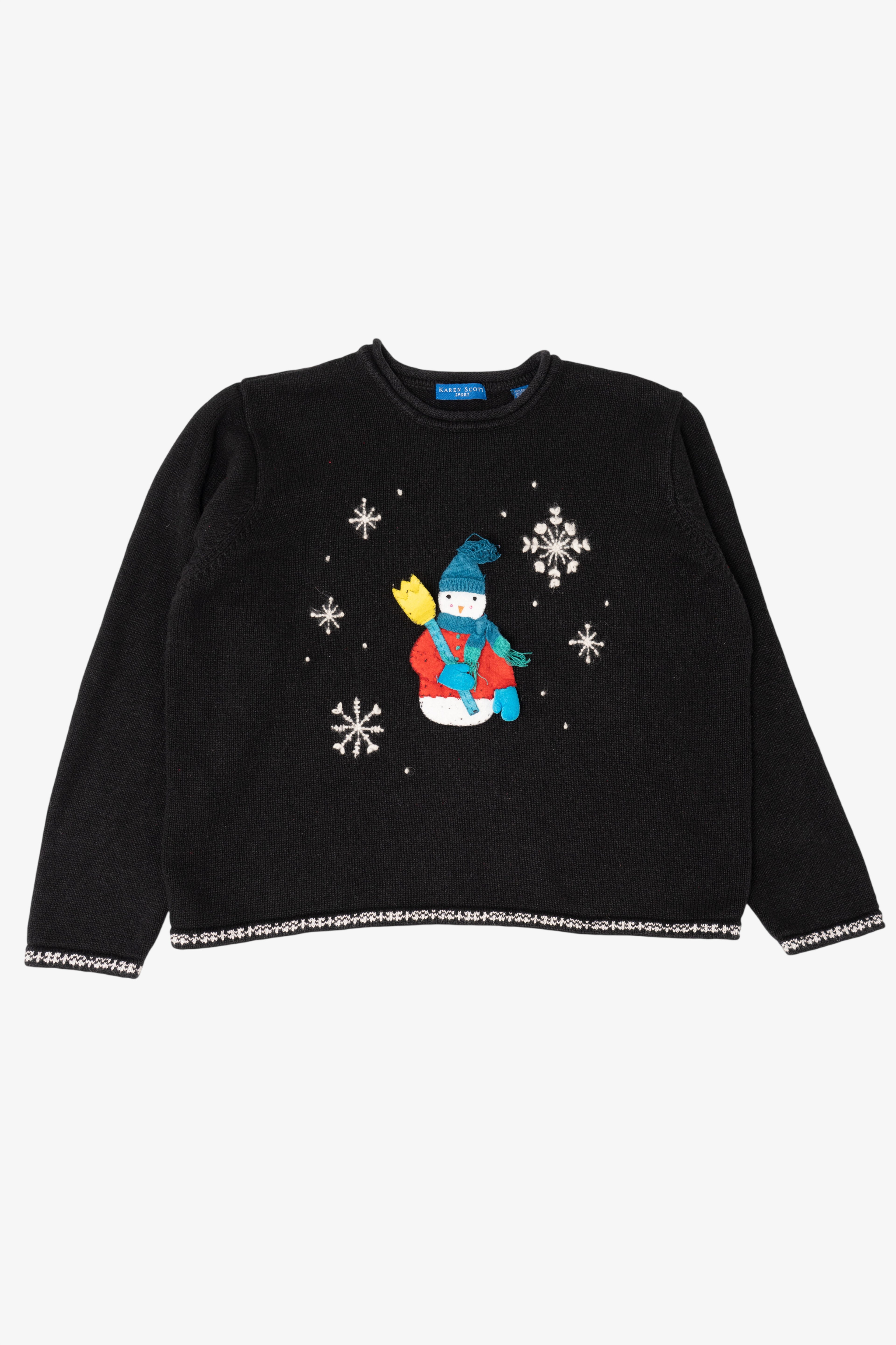 Vintage Black Karen Scott Snowmen Ugly Christmas Pullover (1990s)