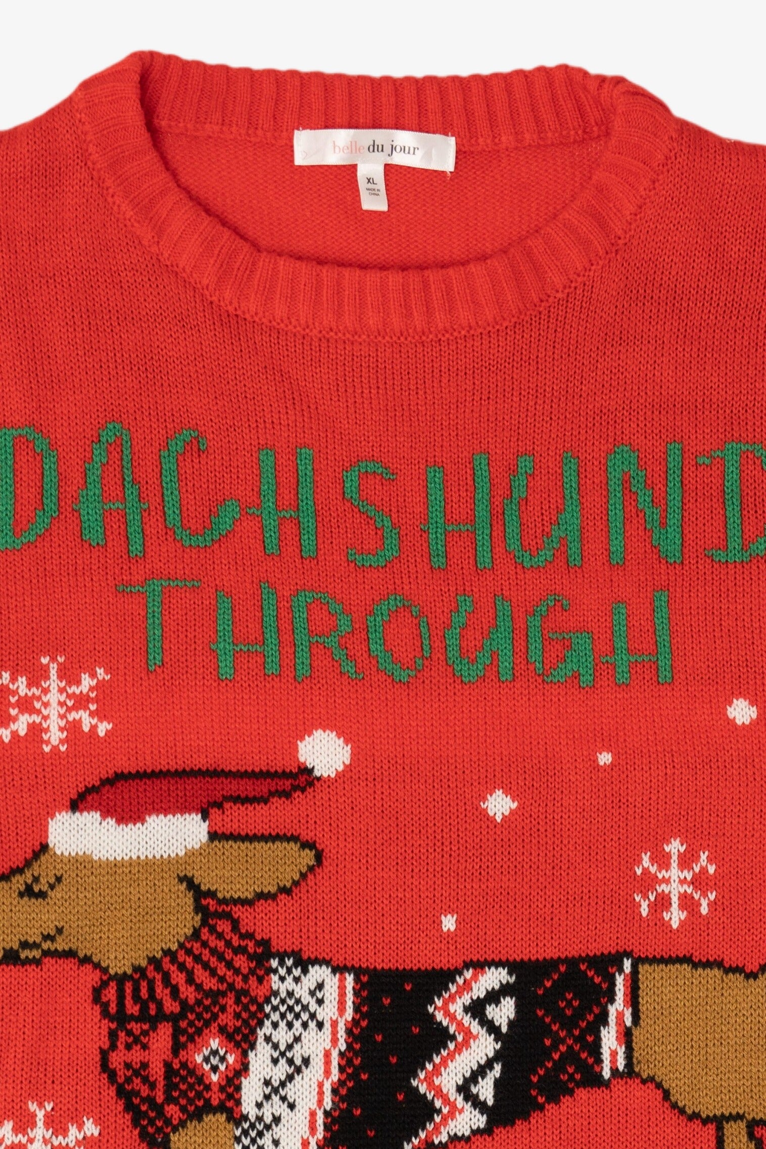 Red Belle Du Jour "Dachshund Through The Snow" Ugly Christmas Pullover (2010s)