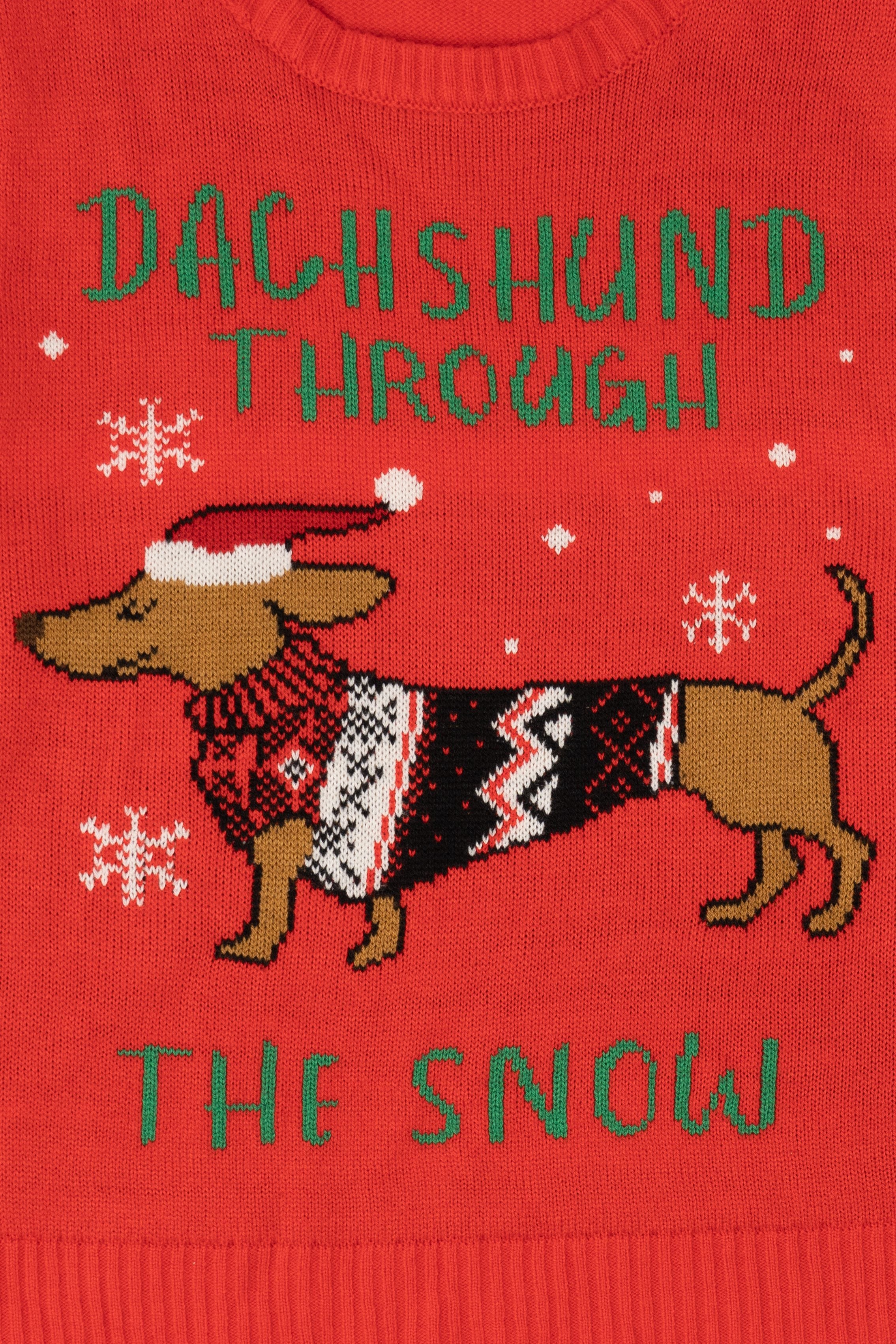 Red Belle Du Jour "Dachshund Through The Snow" Ugly Christmas Pullover (2010s)