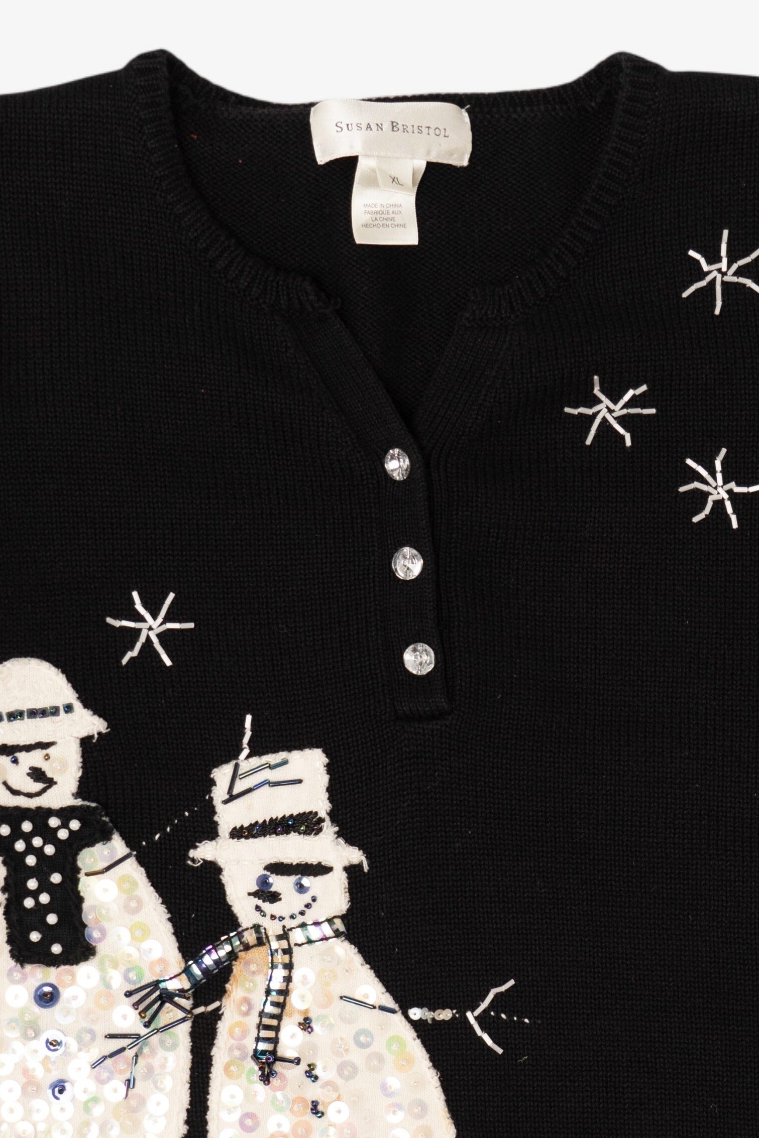 Vintage Black Susan Bristol Snowmen Ugly Christmas Pullover (2000s)