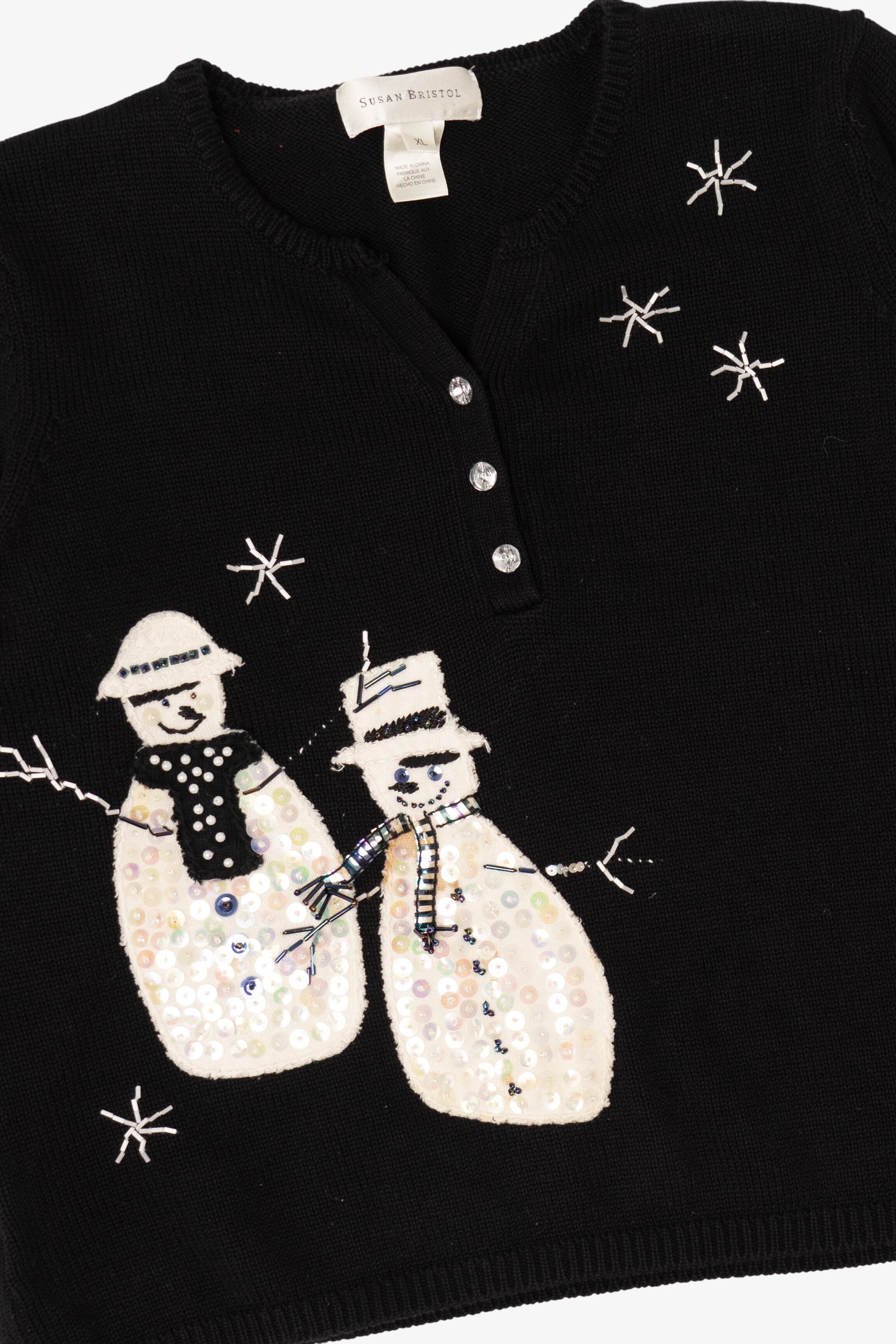 Vintage Black Susan Bristol Snowmen Ugly Christmas Pullover (2000s)