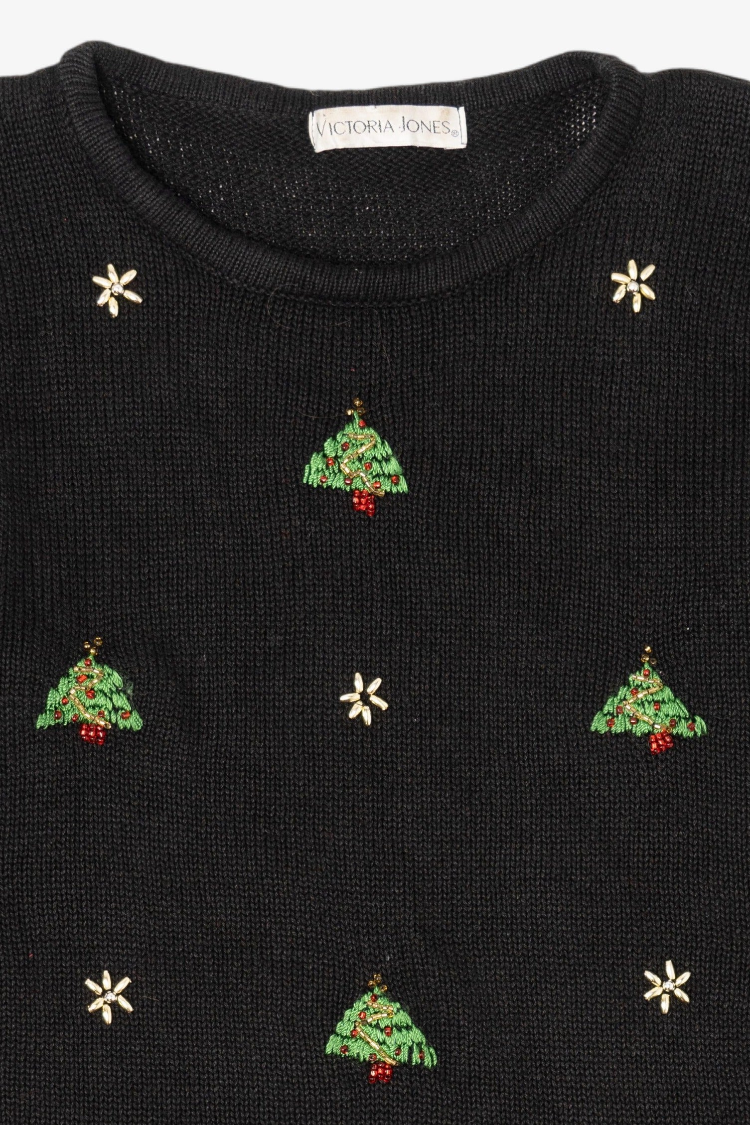 Vintage Black Victoria Jones Trees Ugly Christmas Pullover (1990s)