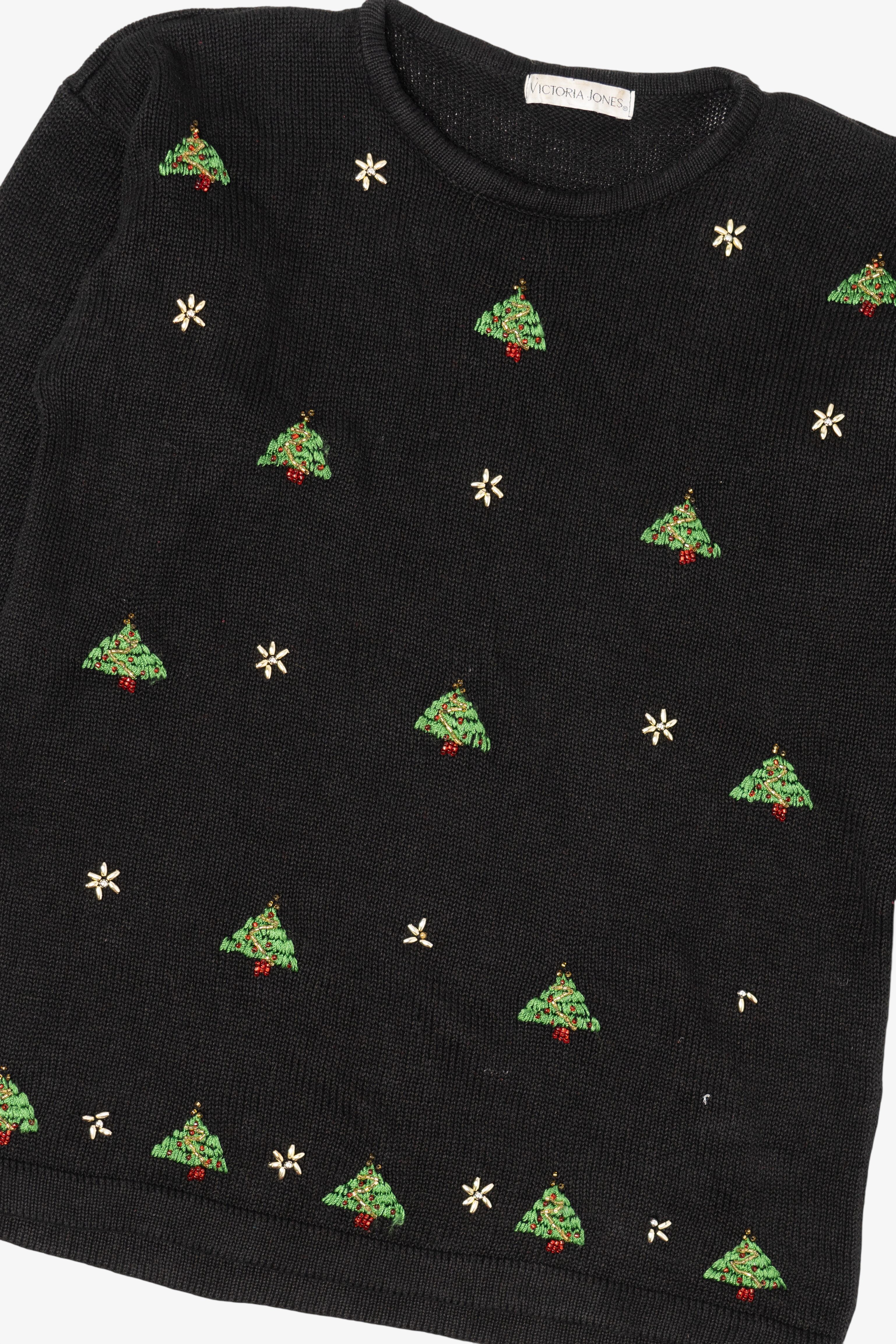 Vintage Black Victoria Jones Trees Ugly Christmas Pullover (1990s)
