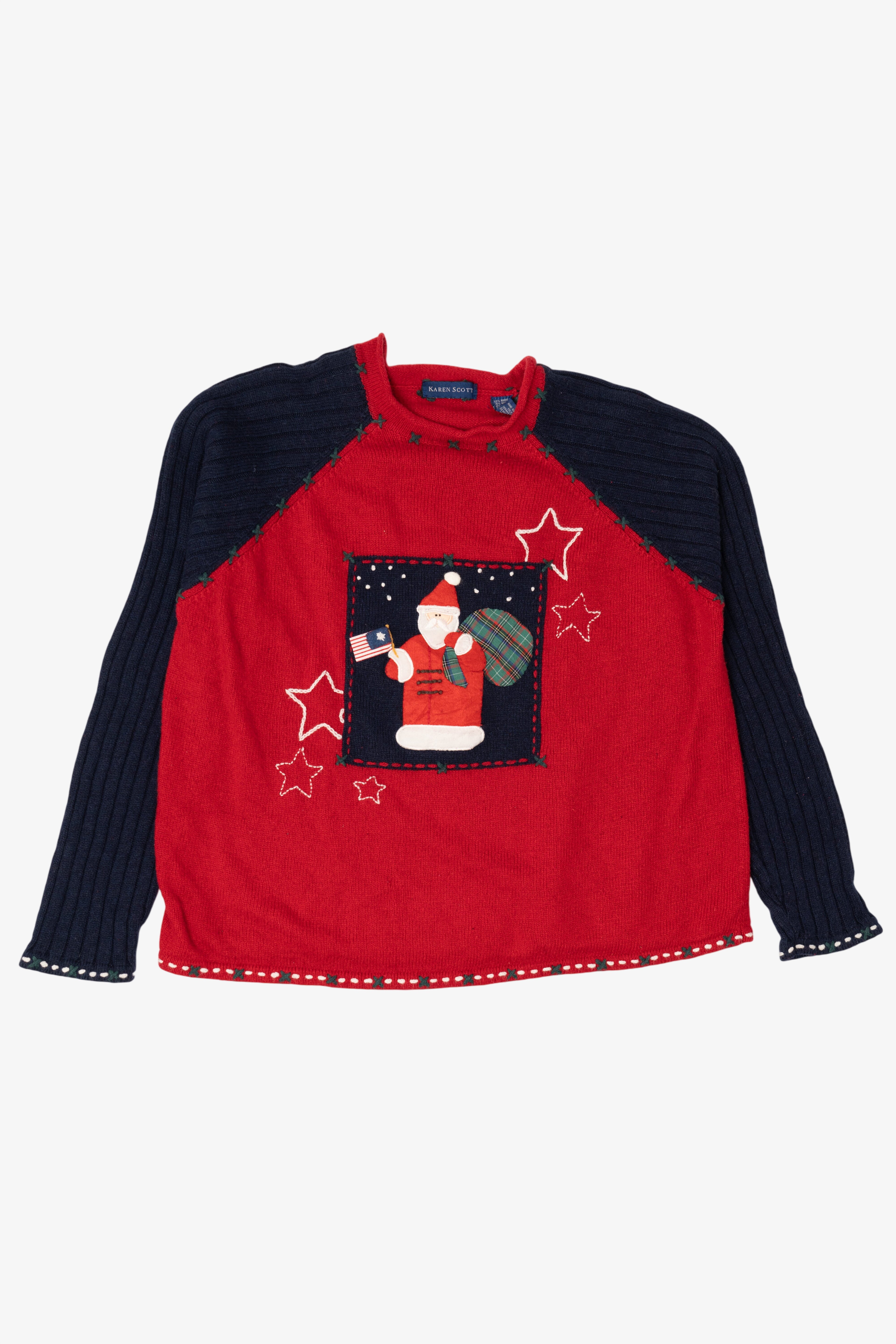 Vintage Red Karen Scott America Santa Ugly Christmas Pullover (1990s)