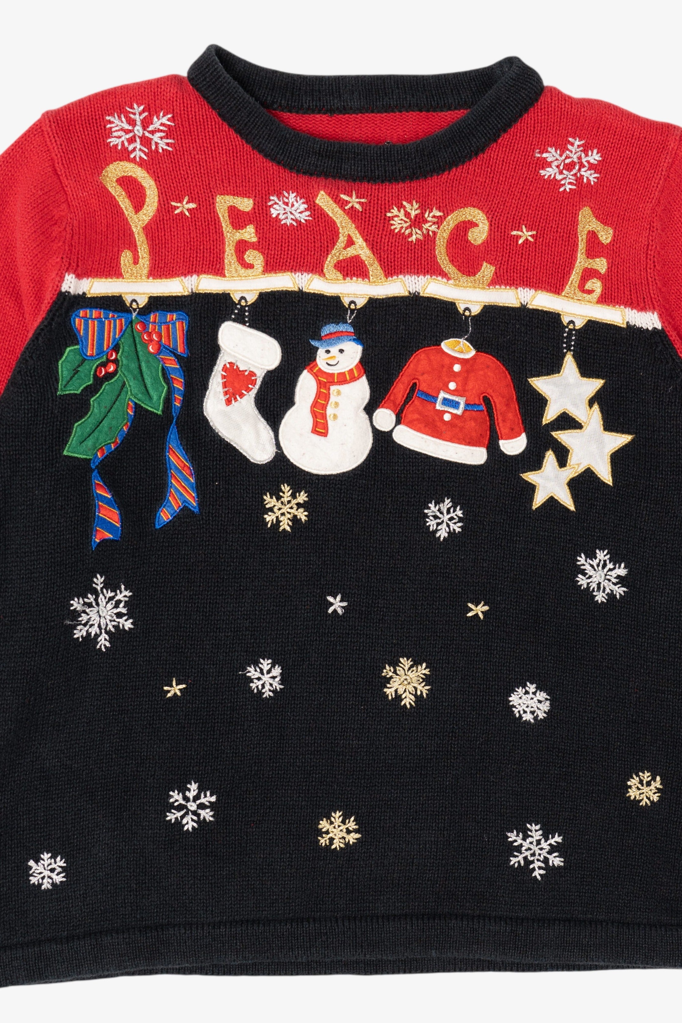Vintage Black "Peace" Stockings Ugly Christmas Pullover (2000s)