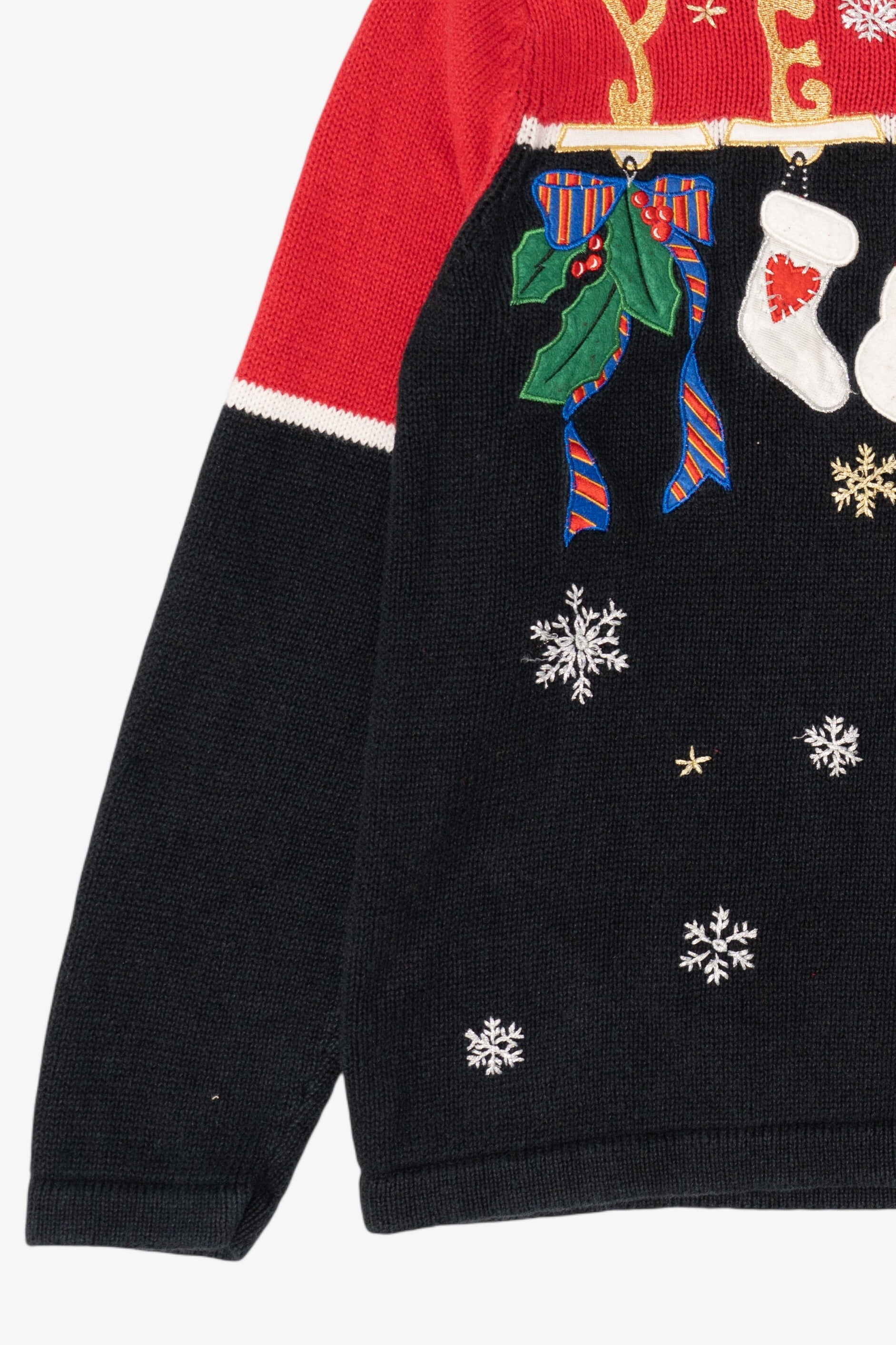 Vintage Black "Peace" Stockings Ugly Christmas Pullover (2000s)