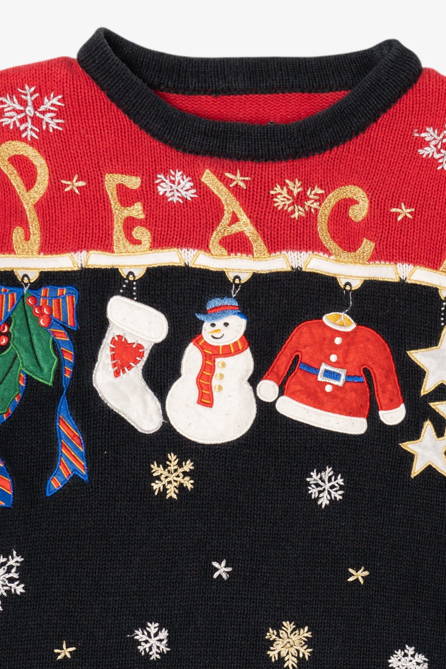 Vintage Black "Peace" Stockings Ugly Christmas Pullover (2000s)
