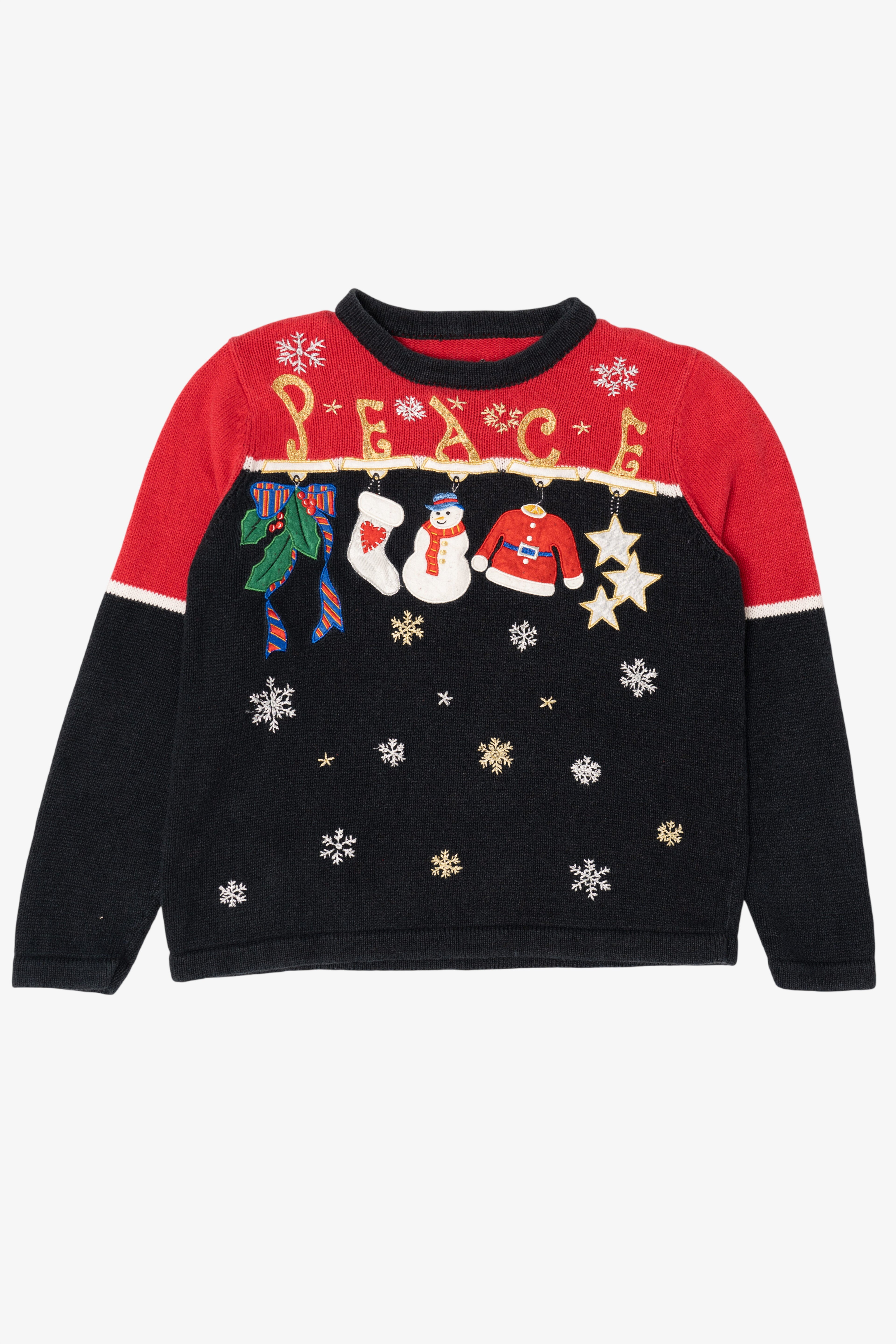 Vintage Black "Peace" Stockings Ugly Christmas Pullover (2000s)