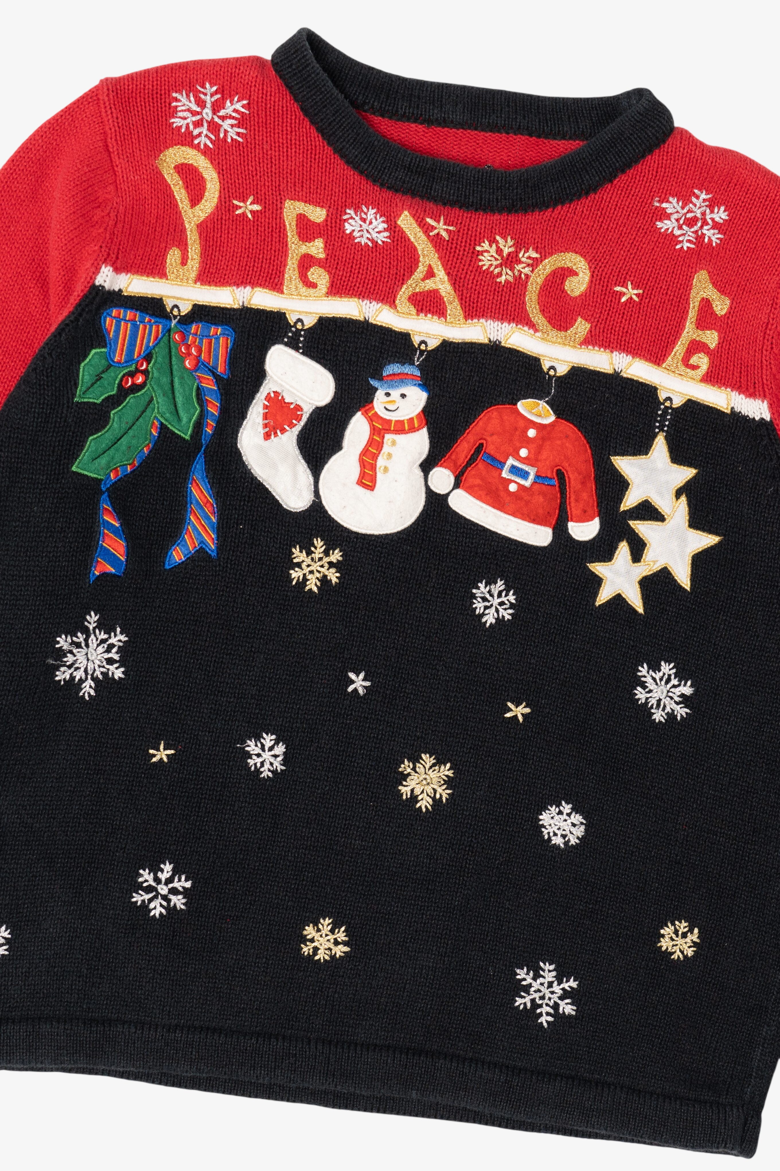 Vintage Black "Peace" Stockings Ugly Christmas Pullover (2000s)