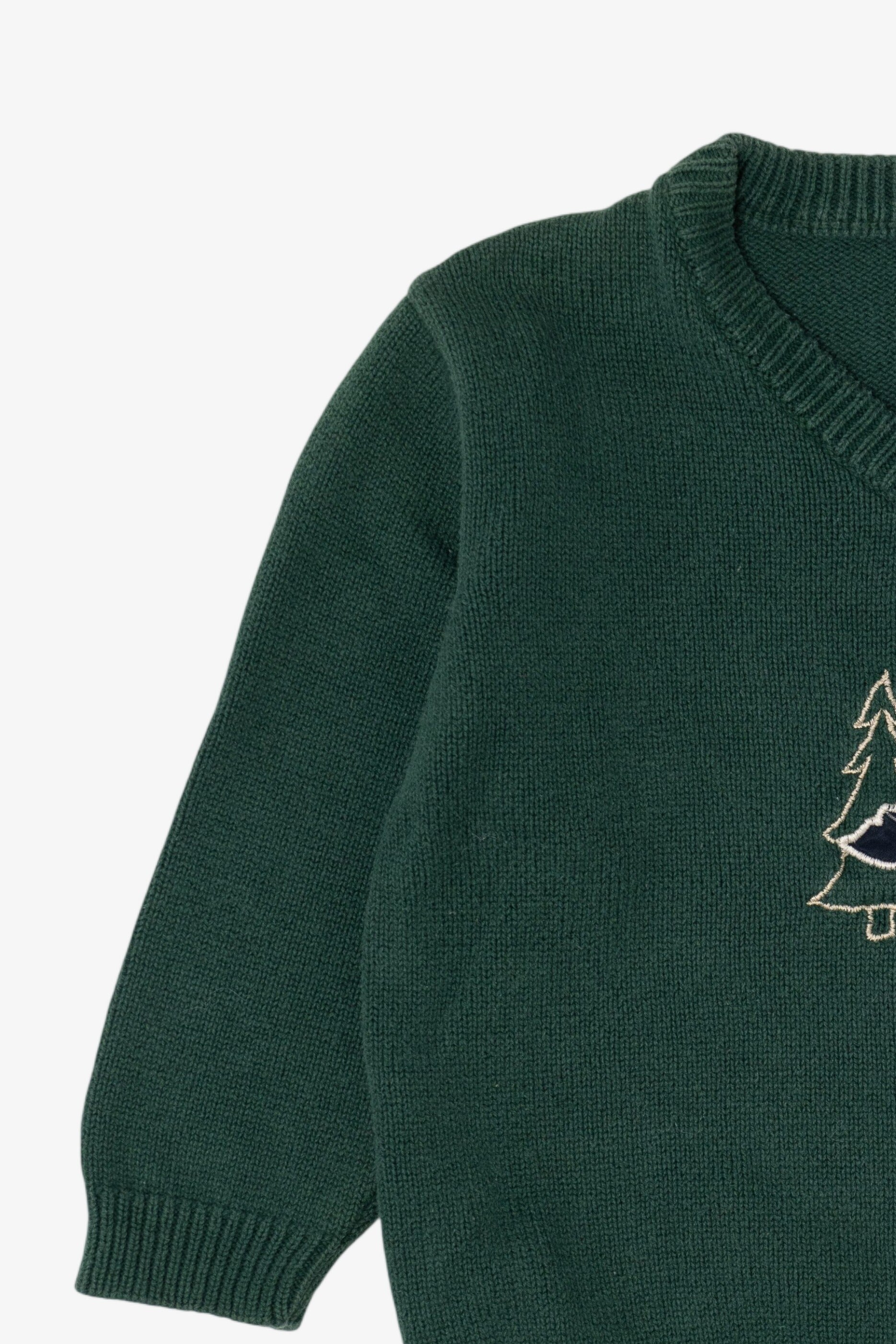 Vintage Kids Dark Green Arrow Bear Ugly Christmas Pullover (1990s)