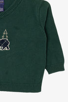 Vintage Kids Dark Green Arrow Bear Ugly Christmas Pullover (1990s)