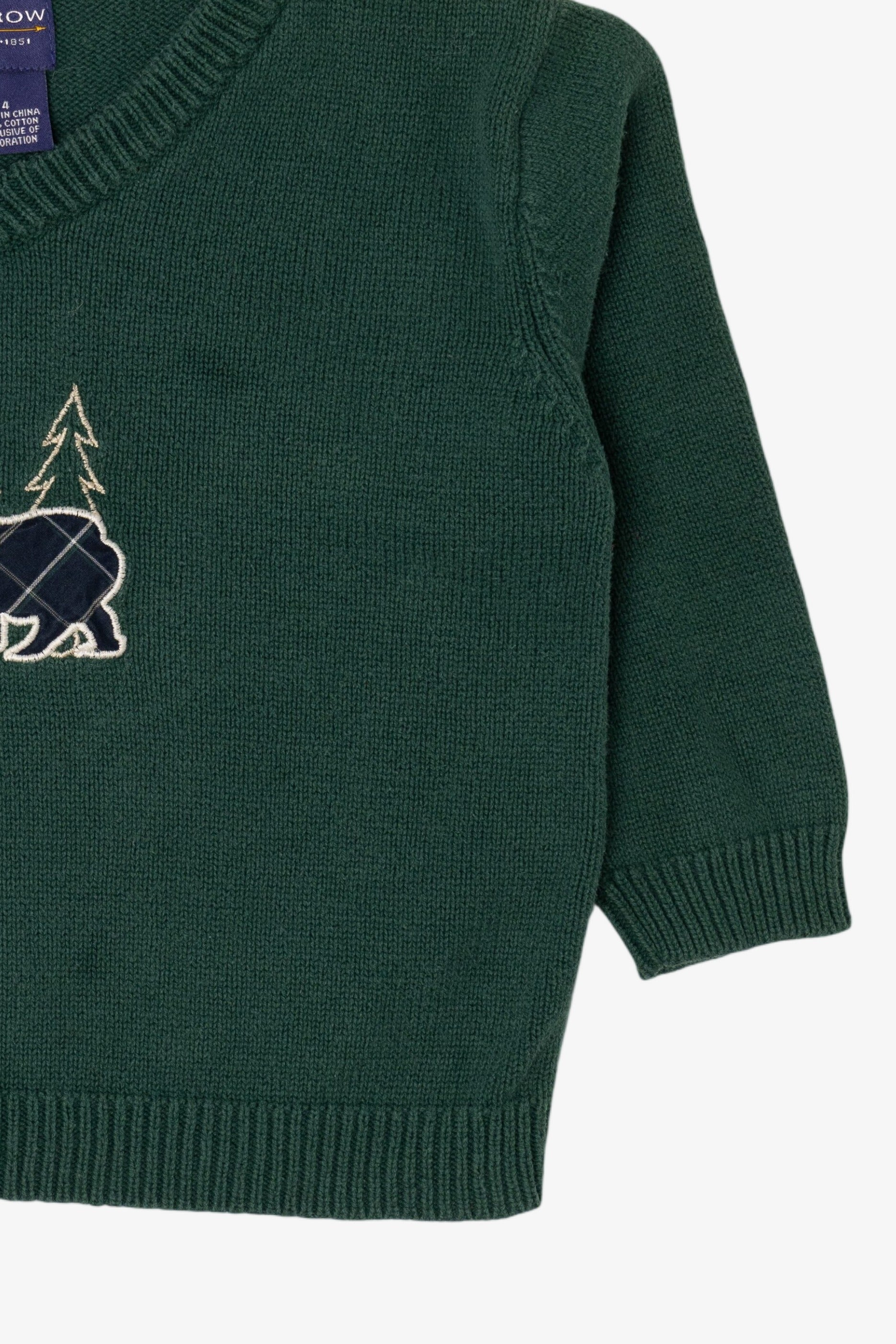 Vintage Kids Dark Green Arrow Bear Ugly Christmas Pullover (1990s)