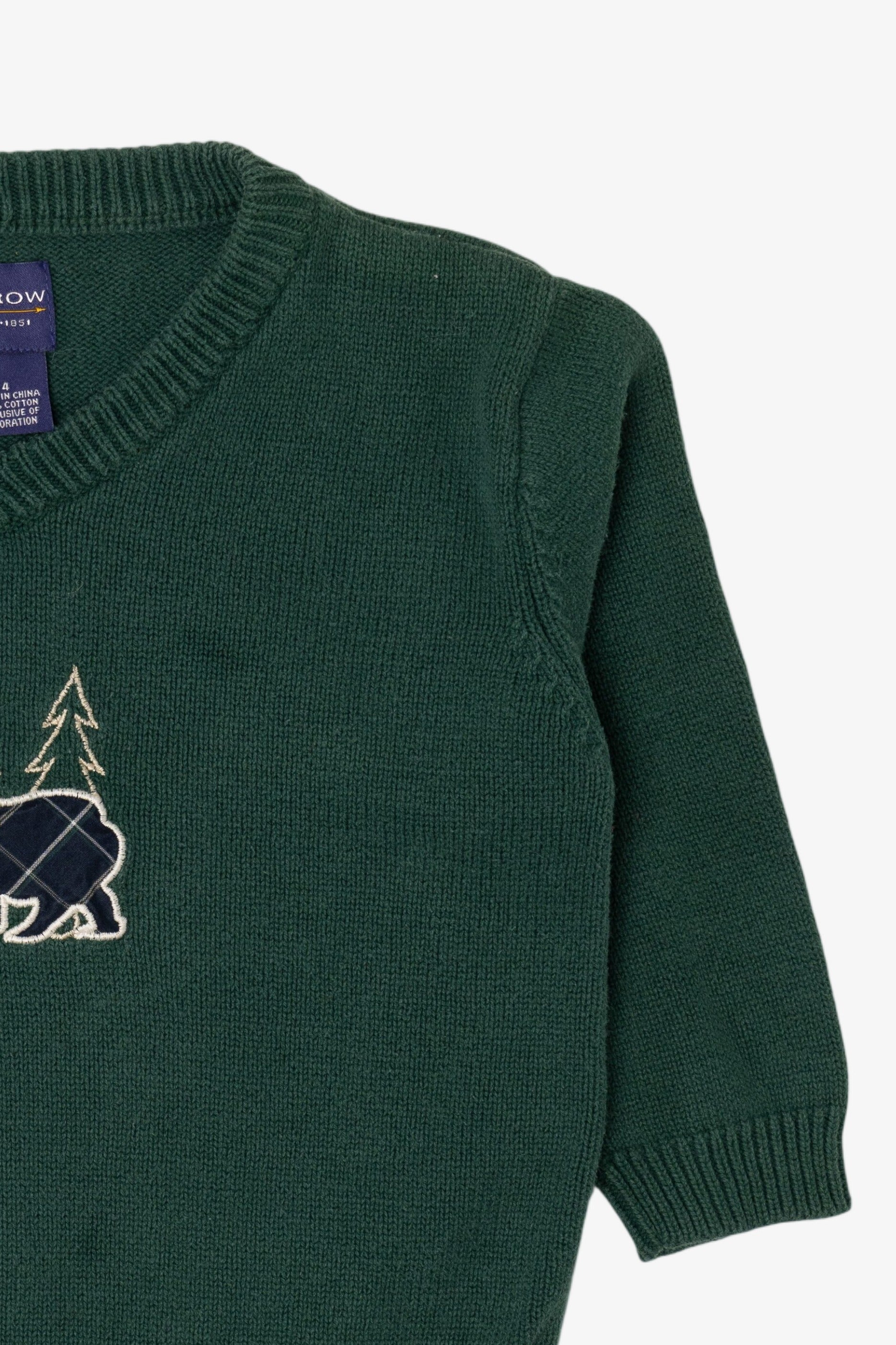 Vintage Kids Dark Green Arrow Bear Ugly Christmas Pullover (1990s)