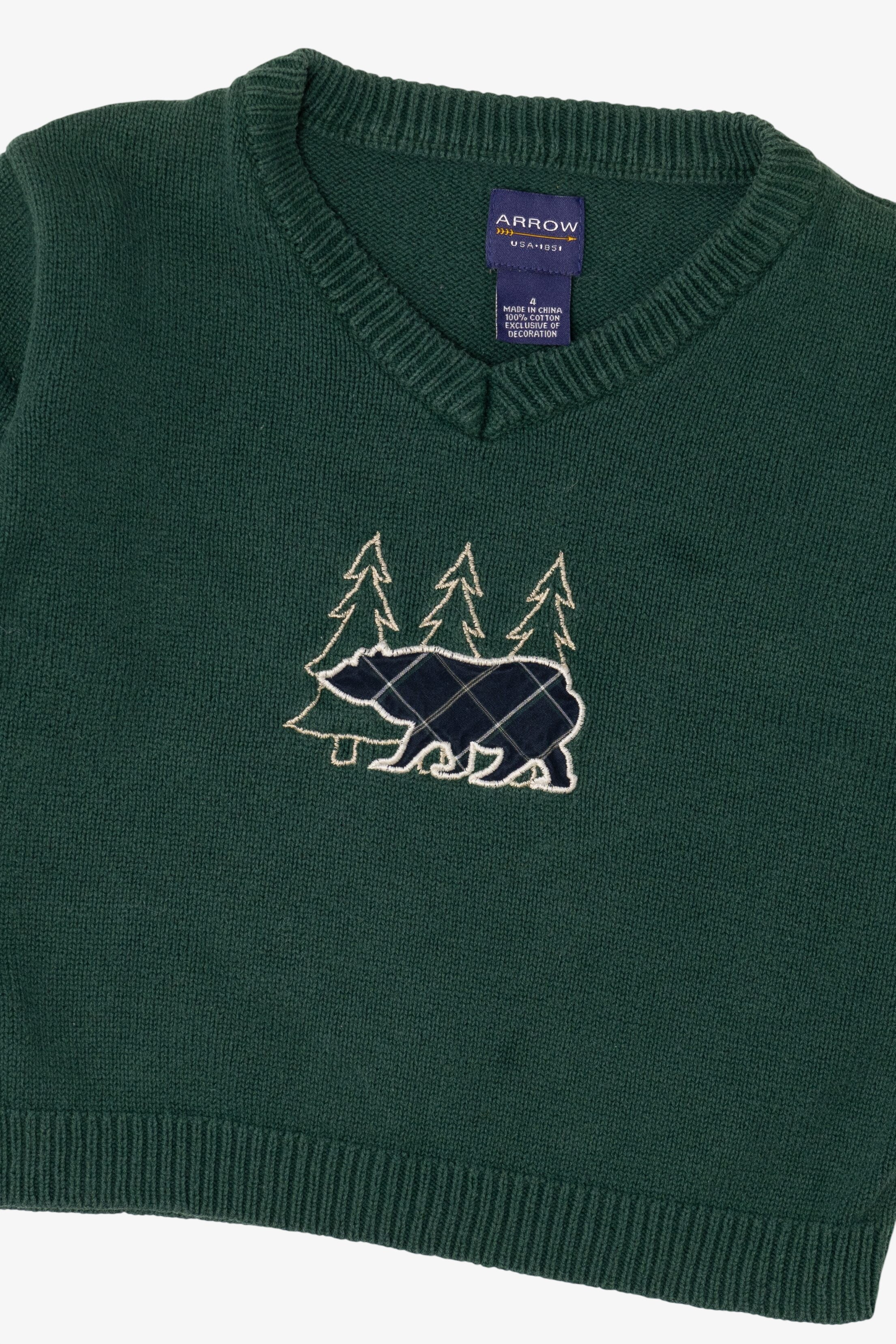 Vintage Kids Dark Green Arrow Bear Ugly Christmas Pullover (1990s)