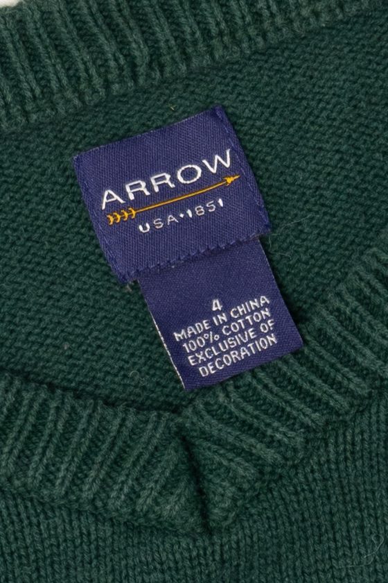 Vintage Kids Dark Green Arrow Bear Ugly Christmas Pullover (1990s)