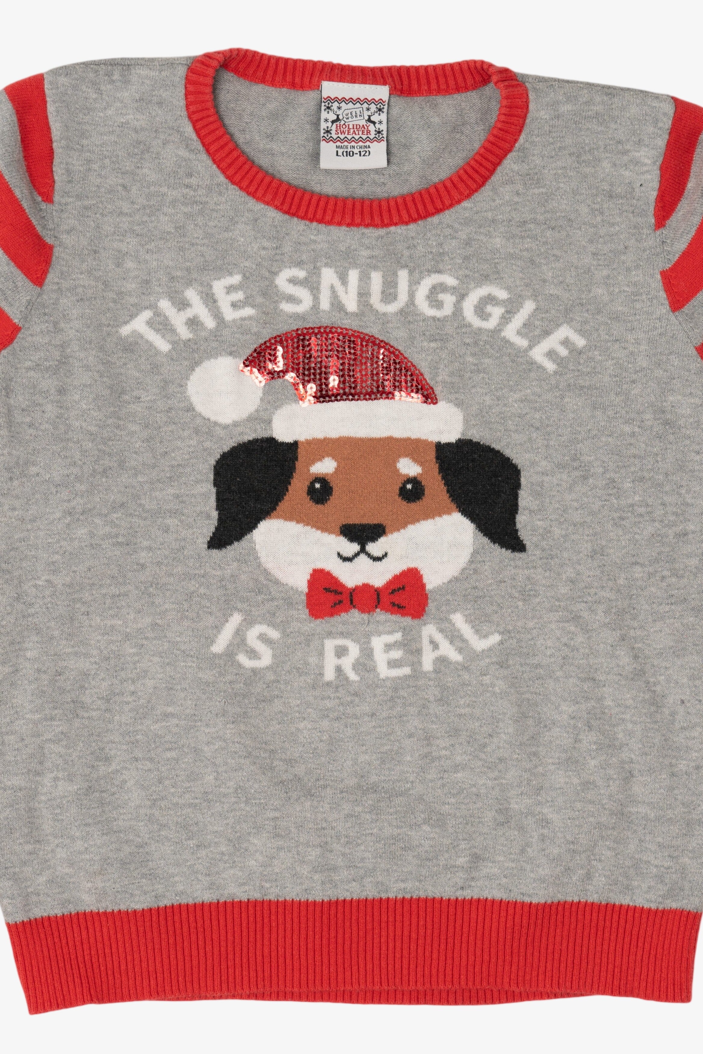 Gray "The Snuggle Is Real" Dogs Ugly Christmas Pullover (2010s)