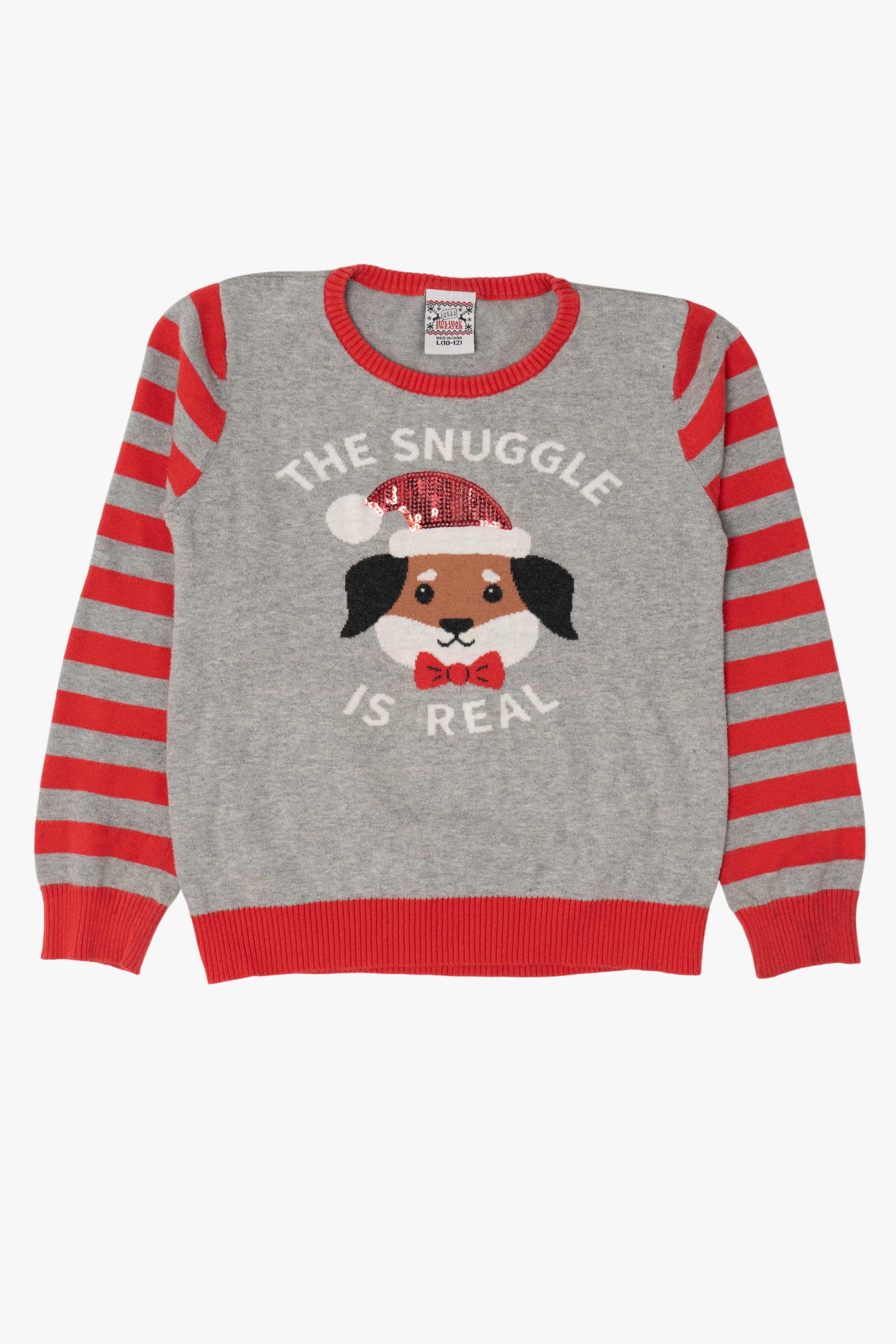 Gray "The Snuggle Is Real" Dogs Ugly Christmas Pullover (2010s)