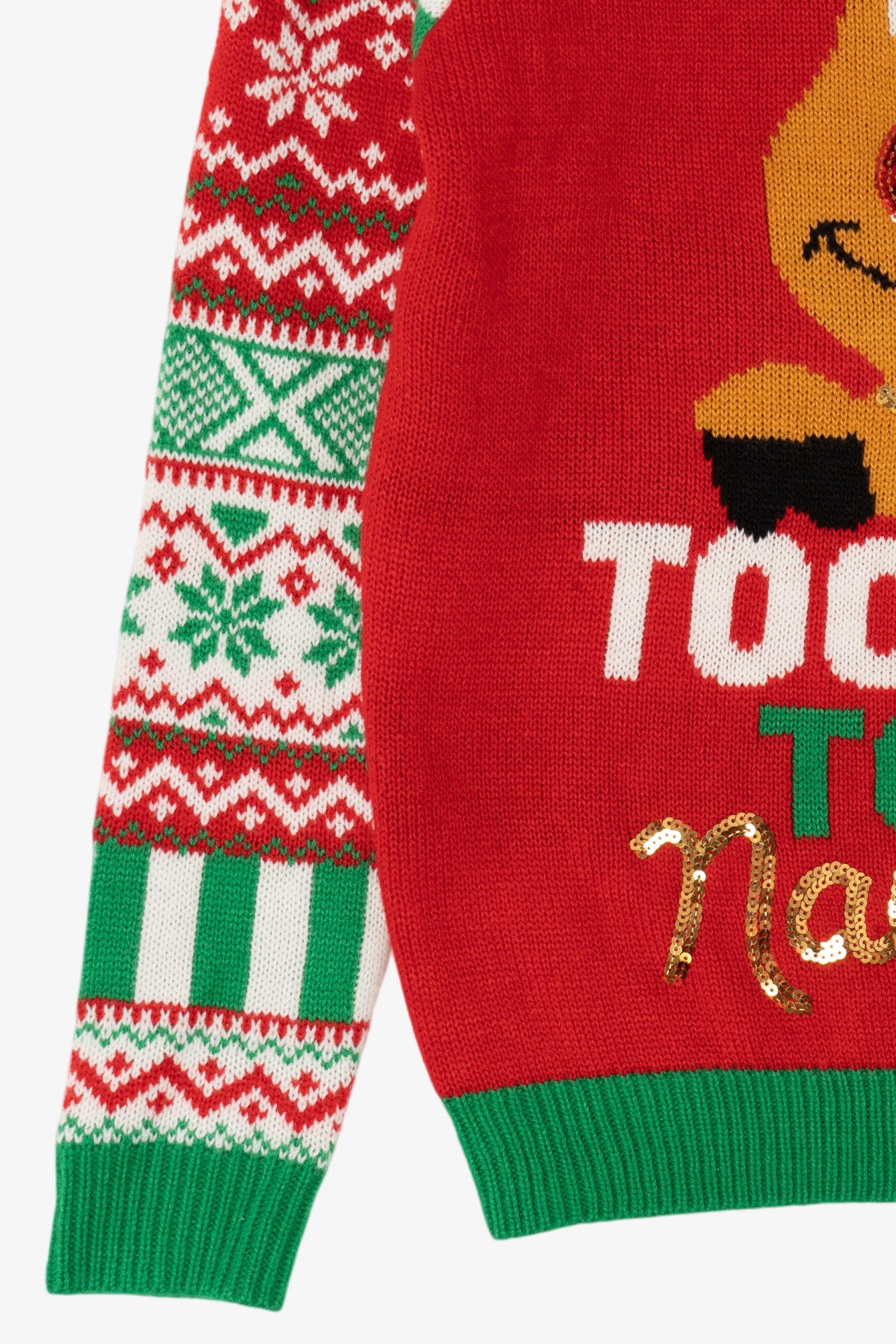 Red "Too Cute To Be Naughty" Reindeer Ugly Christmas Pullover (2010s)